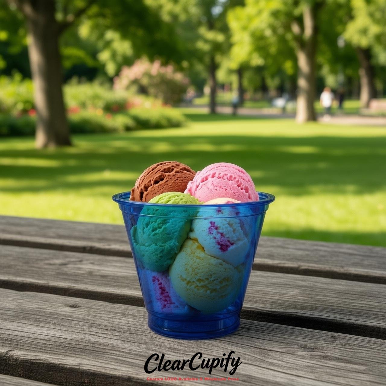 Royal Blue Clear Plastic Ice Cream Cups Wholesale with Custom Logo