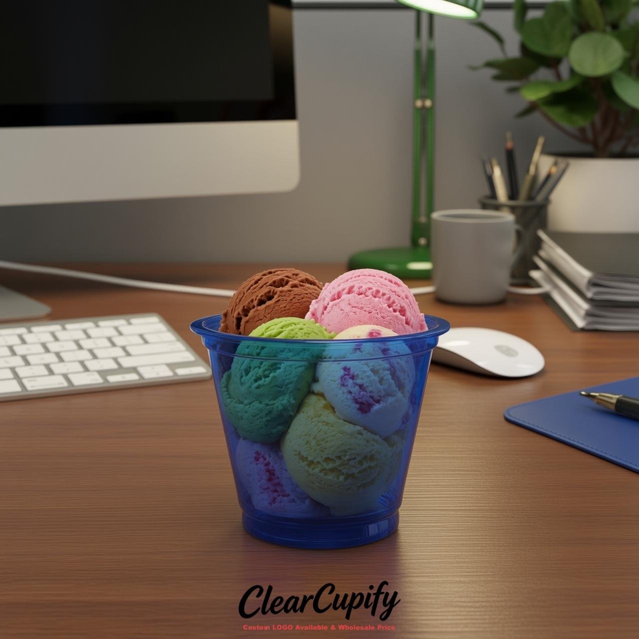 Royal Blue Clear Plastic Ice Cream Cups Wholesale with Custom Logo