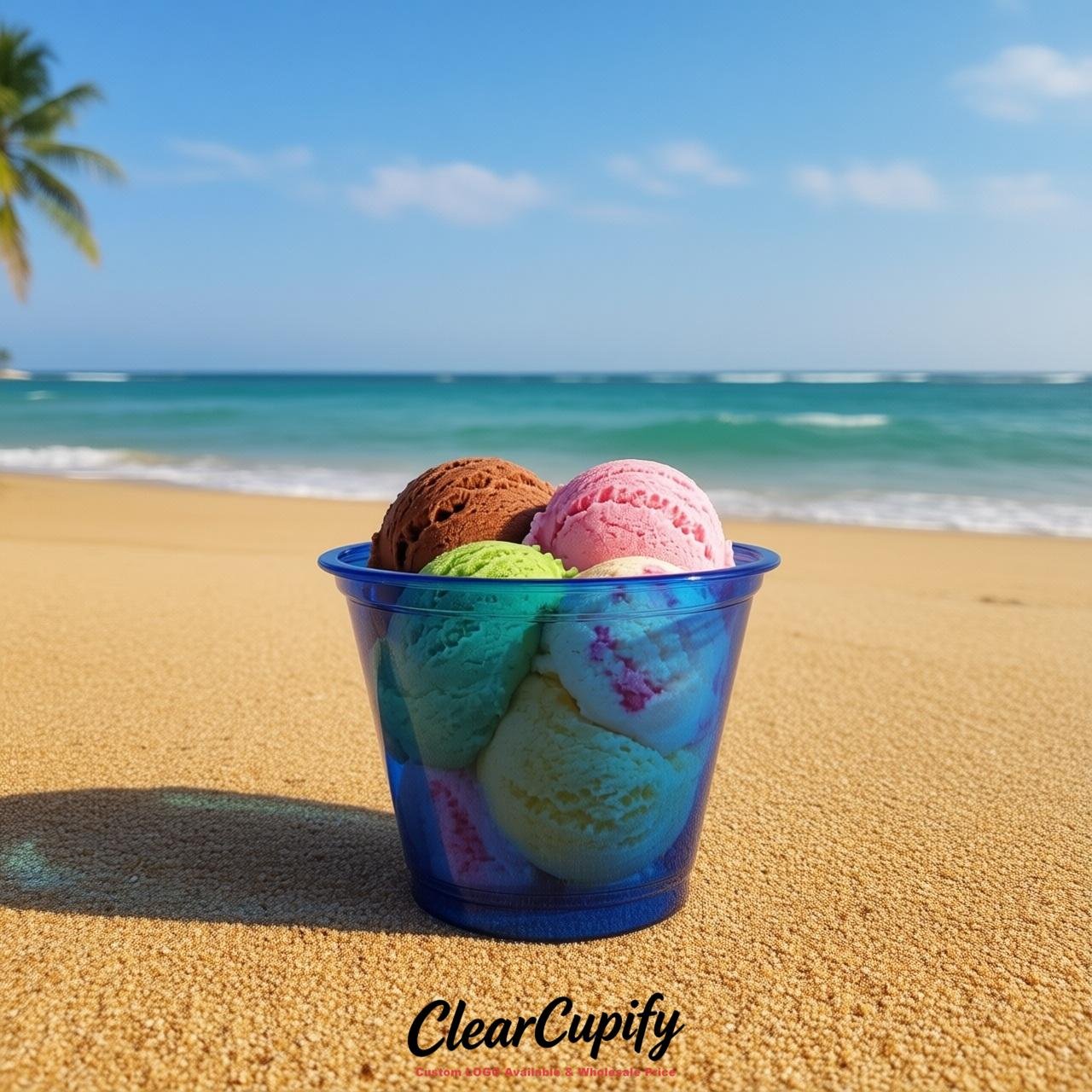 Royal Blue Clear Plastic Ice Cream Cups Wholesale with Custom Logo