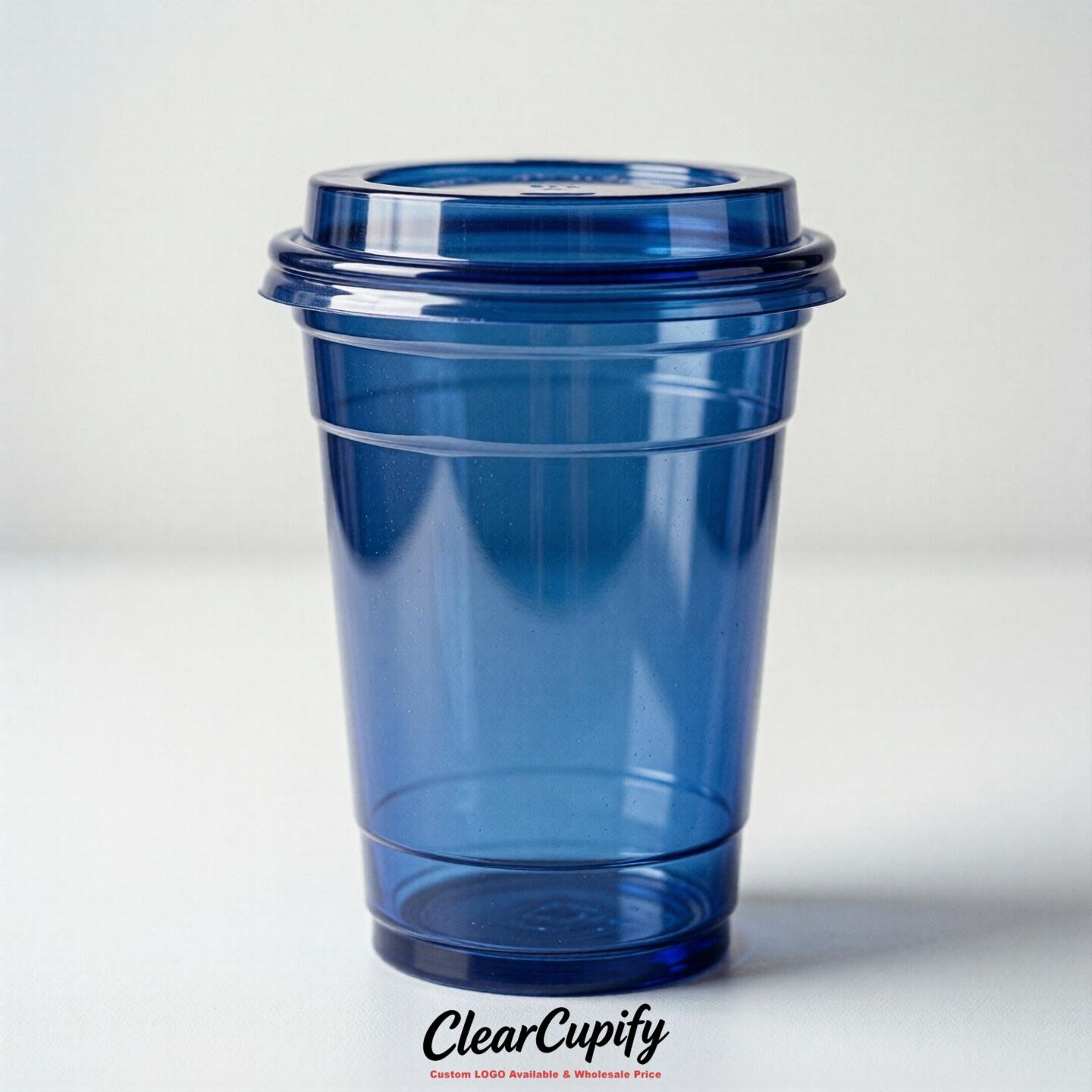 Blank Translucent Royal Blue Clear Plastic Cups with Lids - Choice of PET/PP/PLA