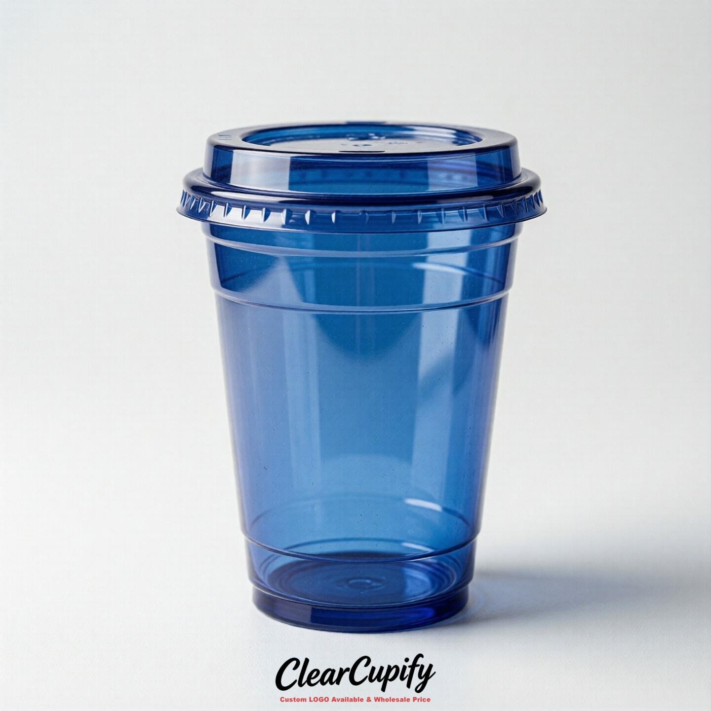 Blank Translucent Royal Blue Clear Plastic Cups with Lids - Choice of PET/PP/PLA