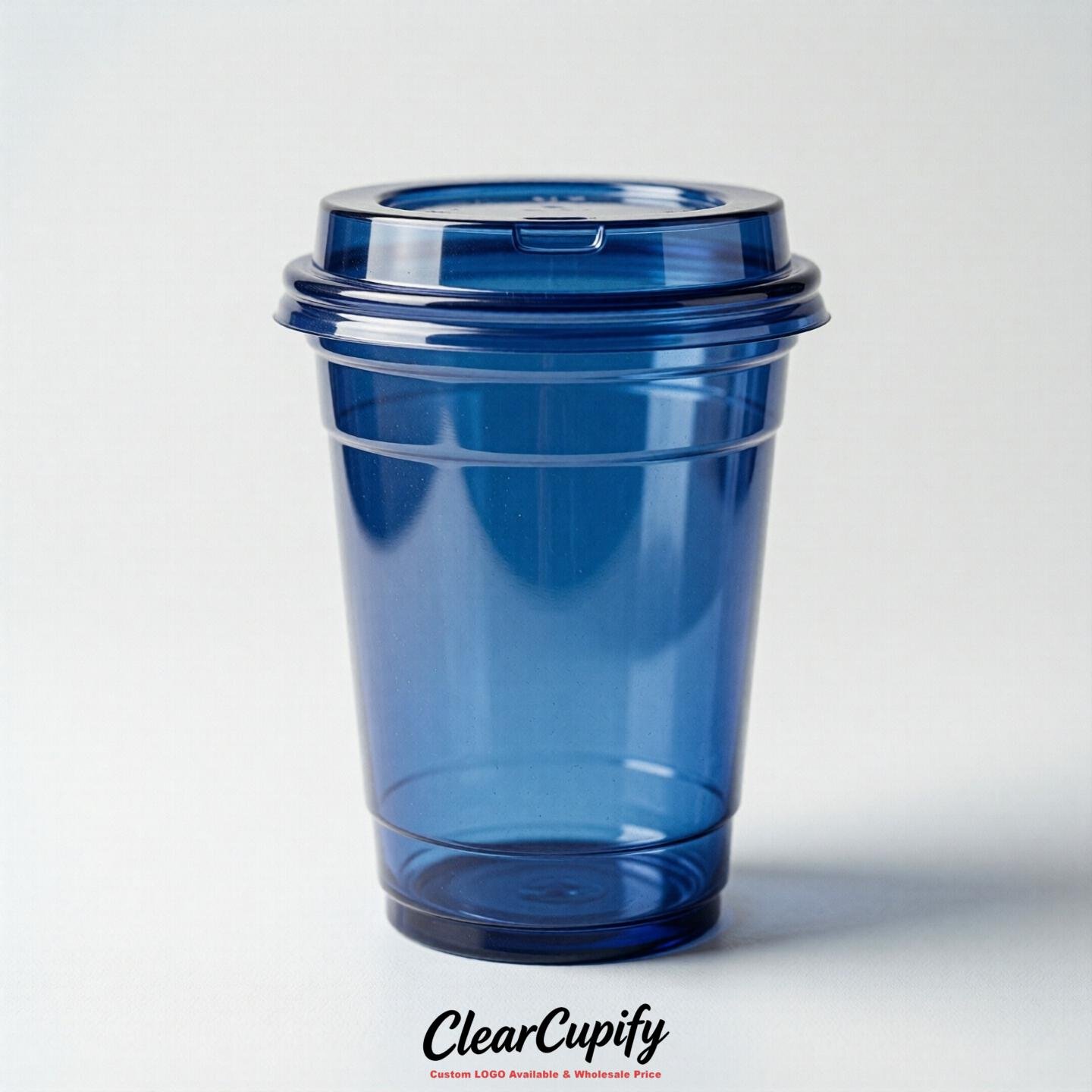 Blank Translucent Royal Blue Clear Plastic Cups with Lids - Choice of PET/PP/PLA