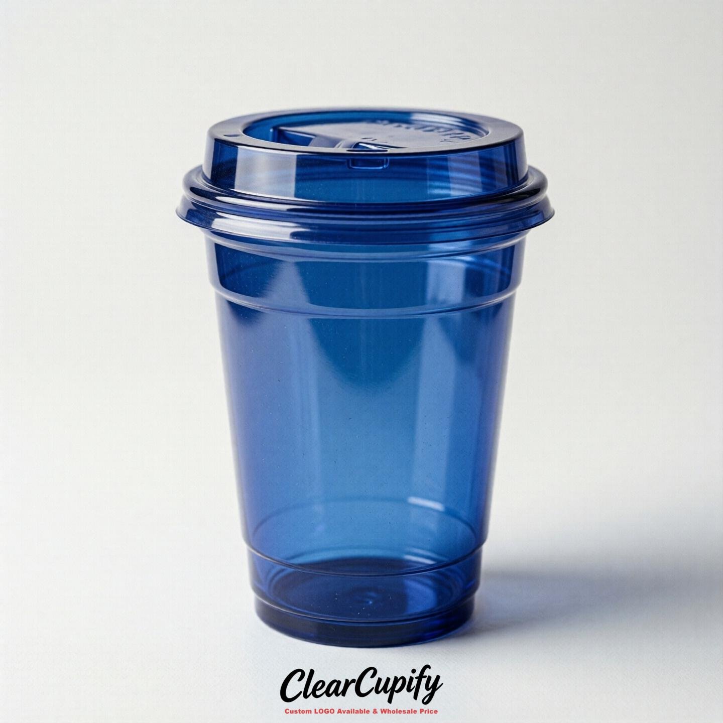 Blank Translucent Royal Blue Clear Plastic Cups with Lids - Choice of PET/PP/PLA
