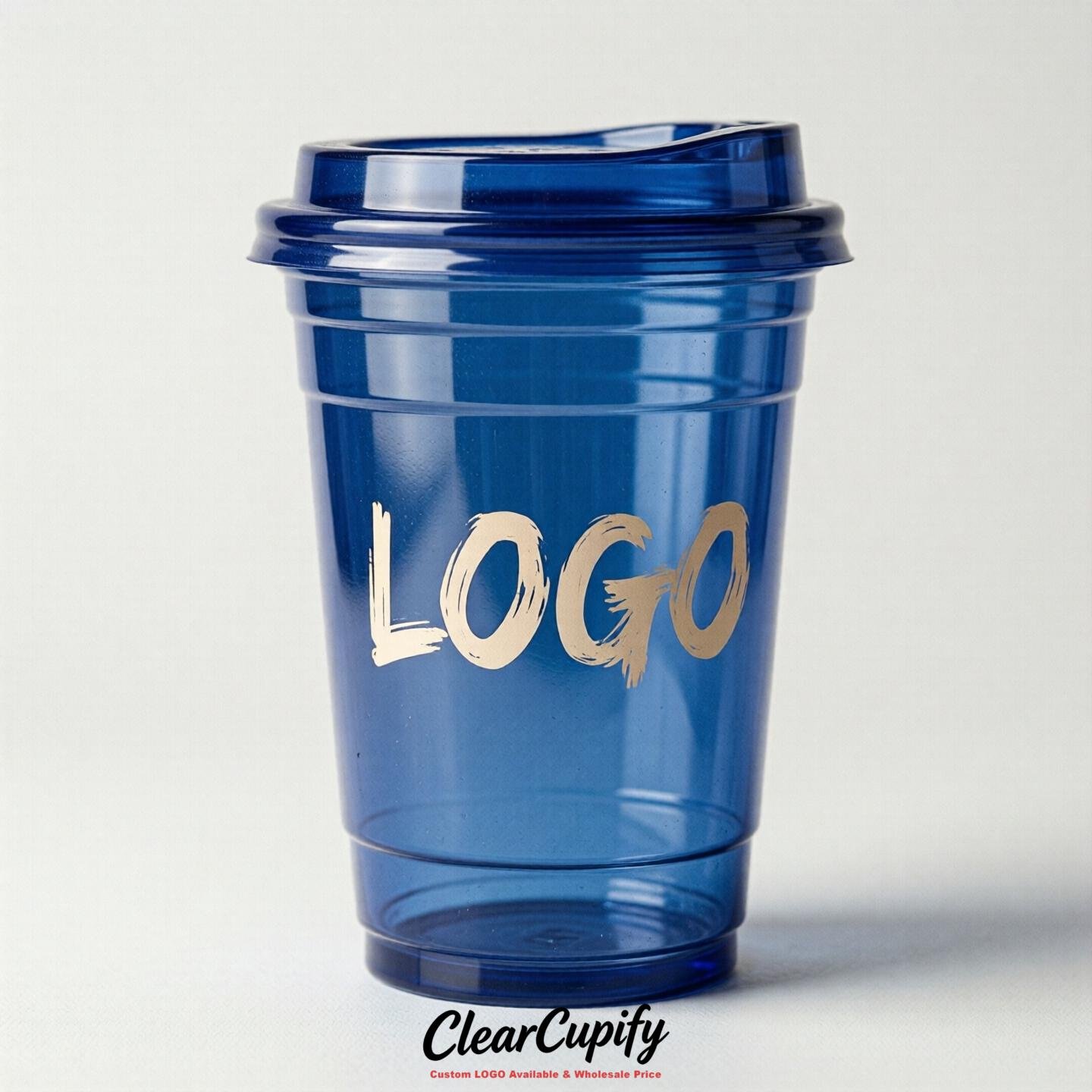 Royal Blue Clear Plastic Cups with Custom Logo 12oz / 16oz / 20oz / 24oz / 32oz