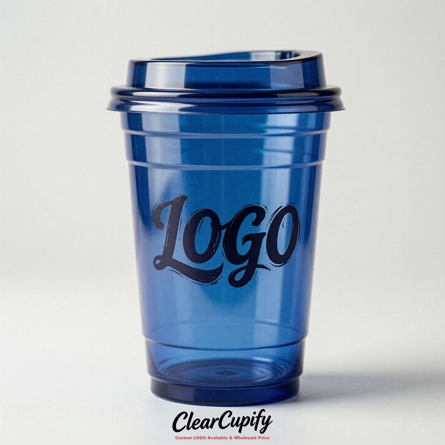 Royal Blue Clear Plastic Cups with Custom Logo 12oz / 16oz / 20oz / 24oz / 32oz