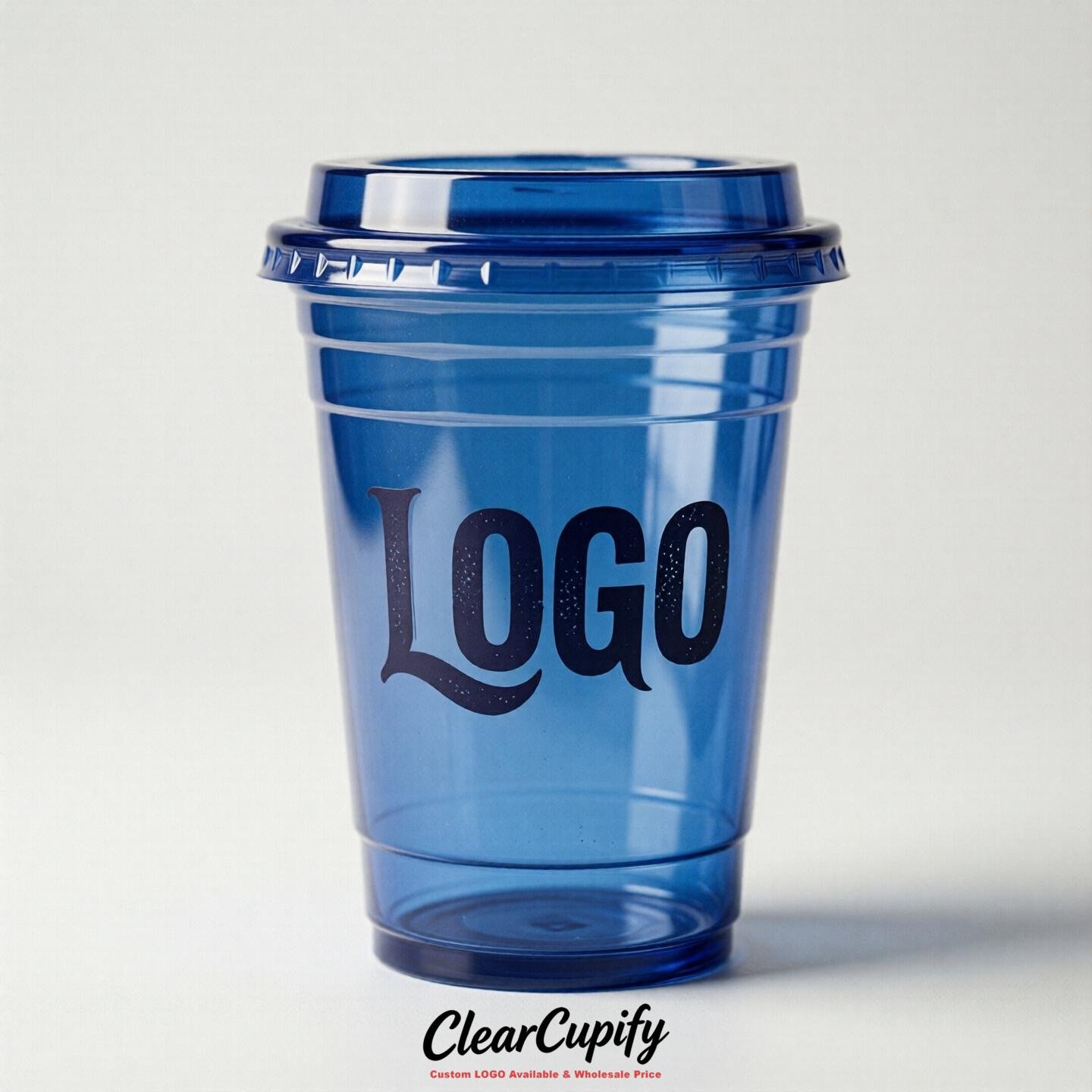 Royal Blue Clear Plastic Cups with Custom Logo 12oz / 16oz / 20oz / 24oz / 32oz