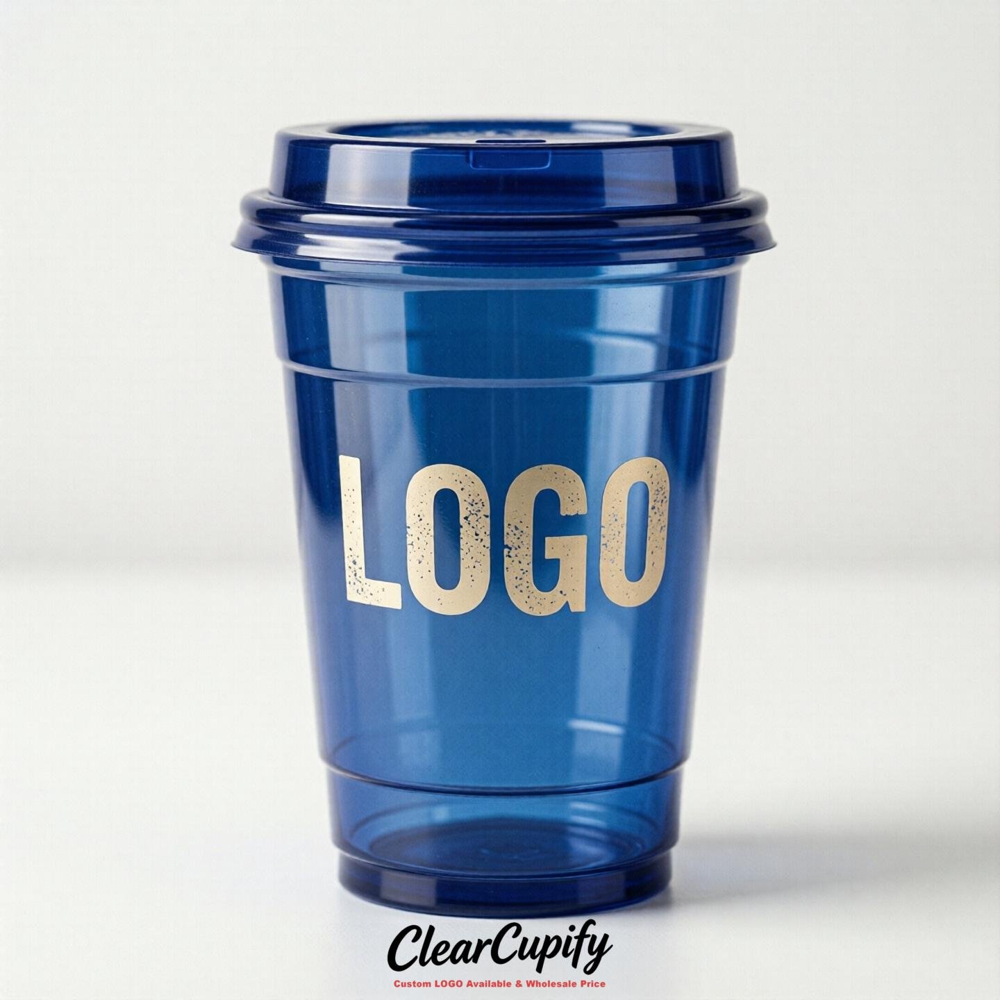 Royal Blue Clear Plastic Cups with Custom Logo 12oz / 16oz / 20oz / 24oz / 32oz