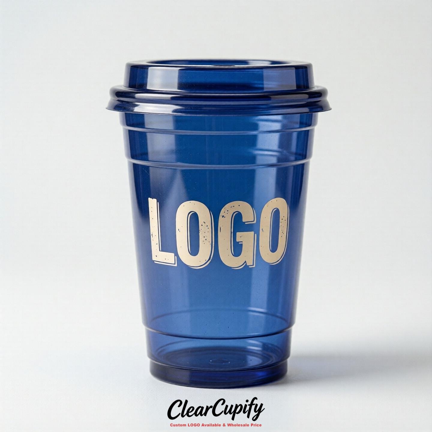 Royal Blue Clear Plastic Cups with Custom Logo 12oz / 16oz / 20oz / 24oz / 32oz