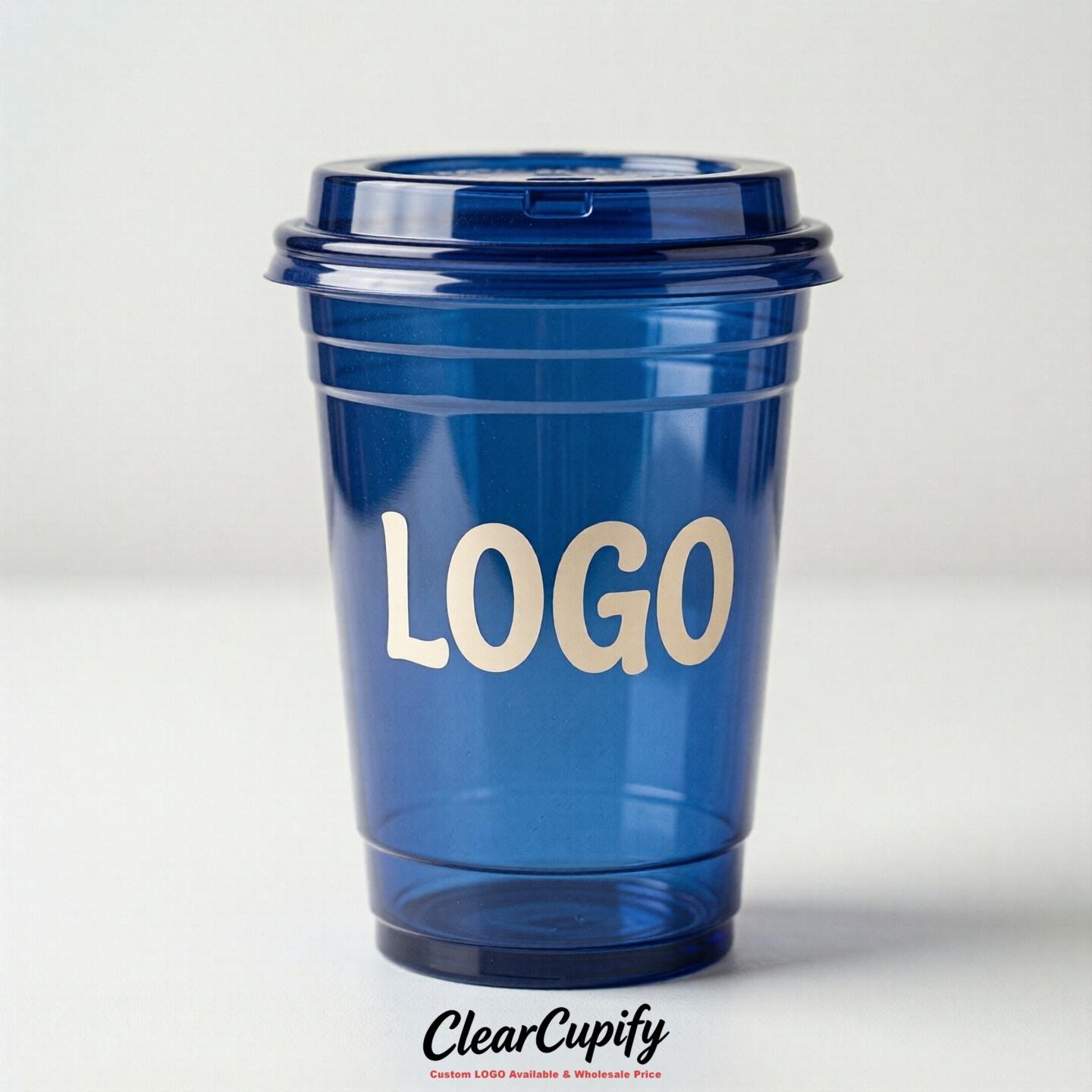 Royal Blue Clear Plastic Cups with Custom Logo 12oz / 16oz / 20oz / 24oz / 32oz
