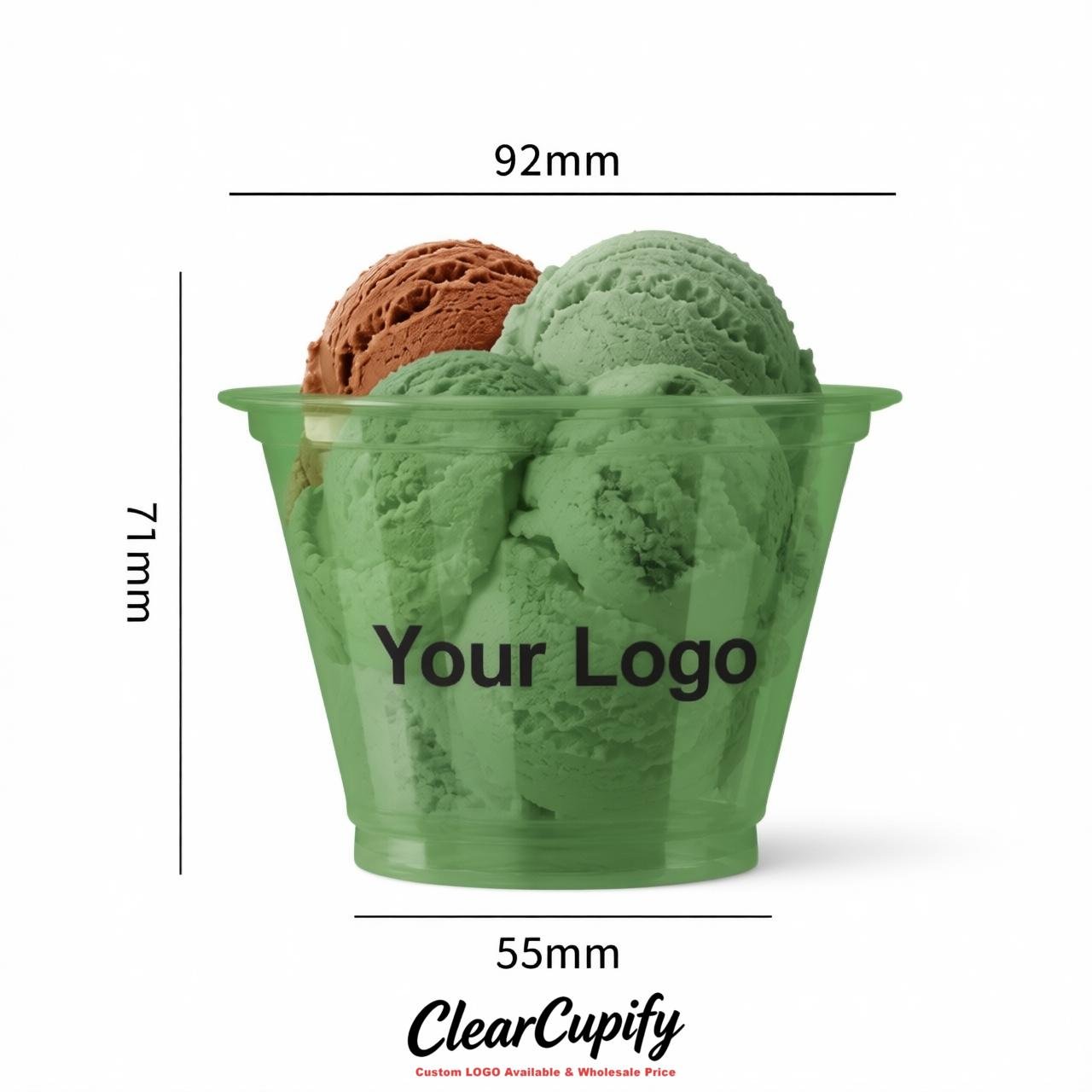 Sage Green Clear Plastic Ice Cream Cups Wholesale with Custom Logo