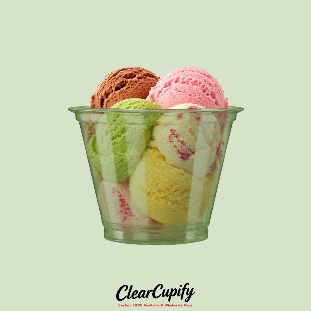 Sage Green Clear Plastic Ice Cream Cups Wholesale with Custom Logo