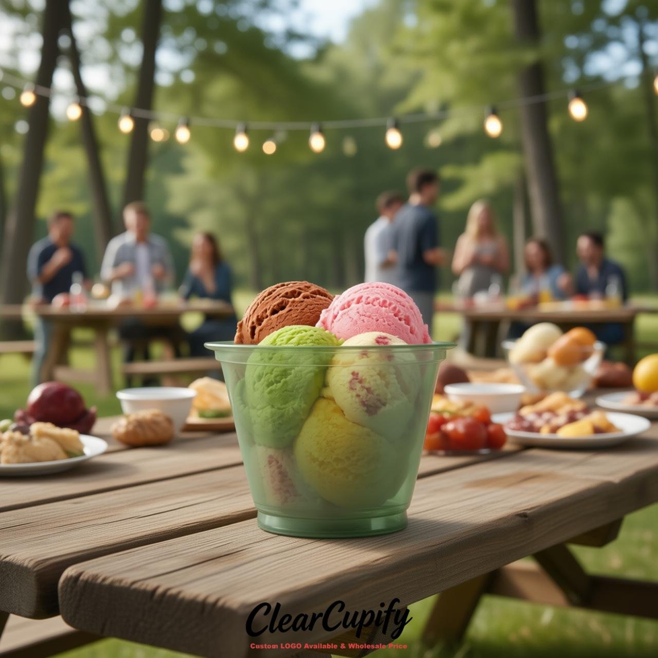 Sage Green Clear Plastic Ice Cream Cups Wholesale with Custom Logo