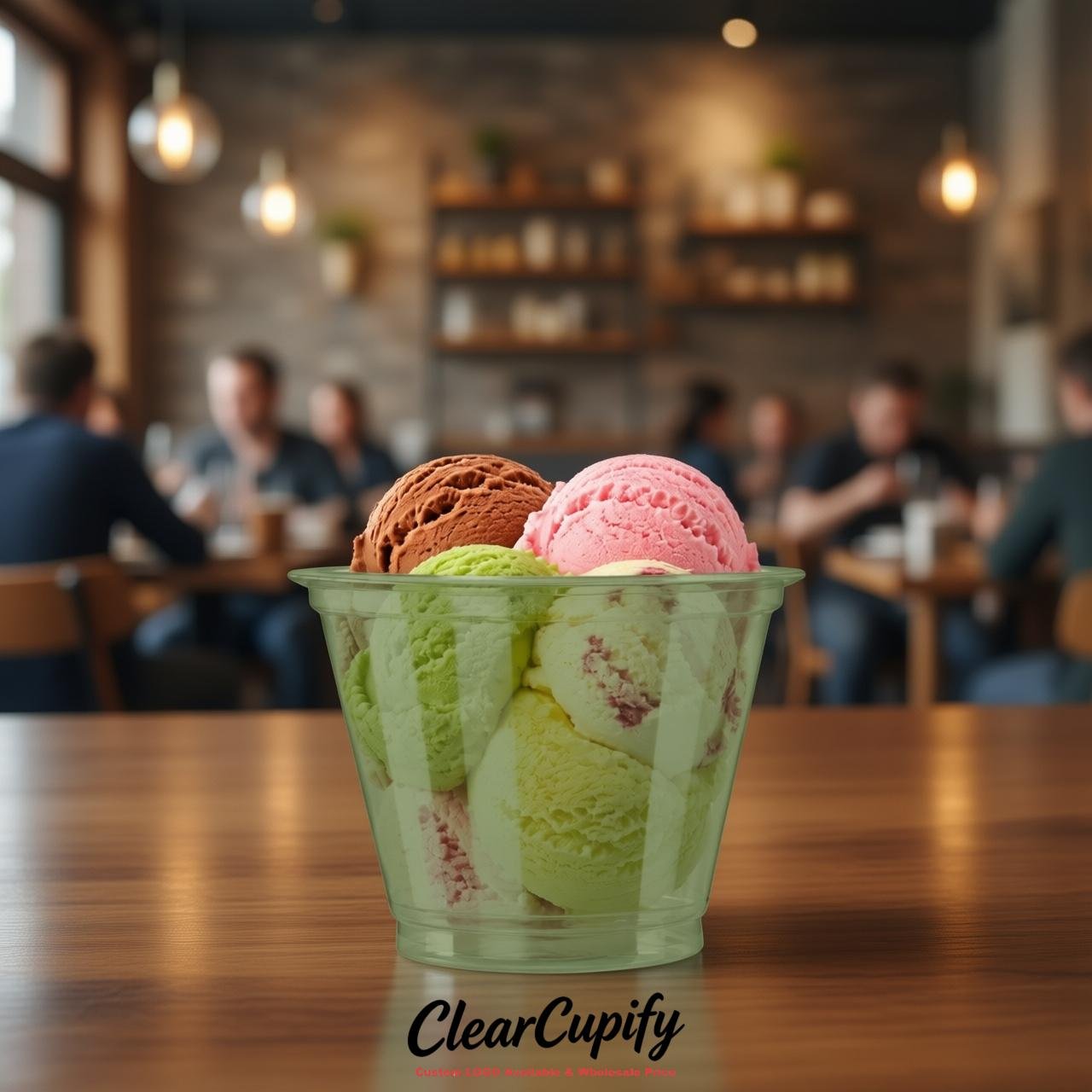 Sage Green Clear Plastic Ice Cream Cups Wholesale with Custom Logo