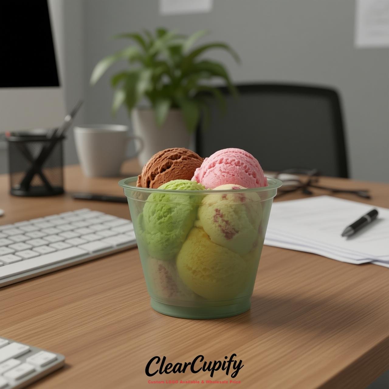 Sage Green Clear Plastic Ice Cream Cups Wholesale with Custom Logo