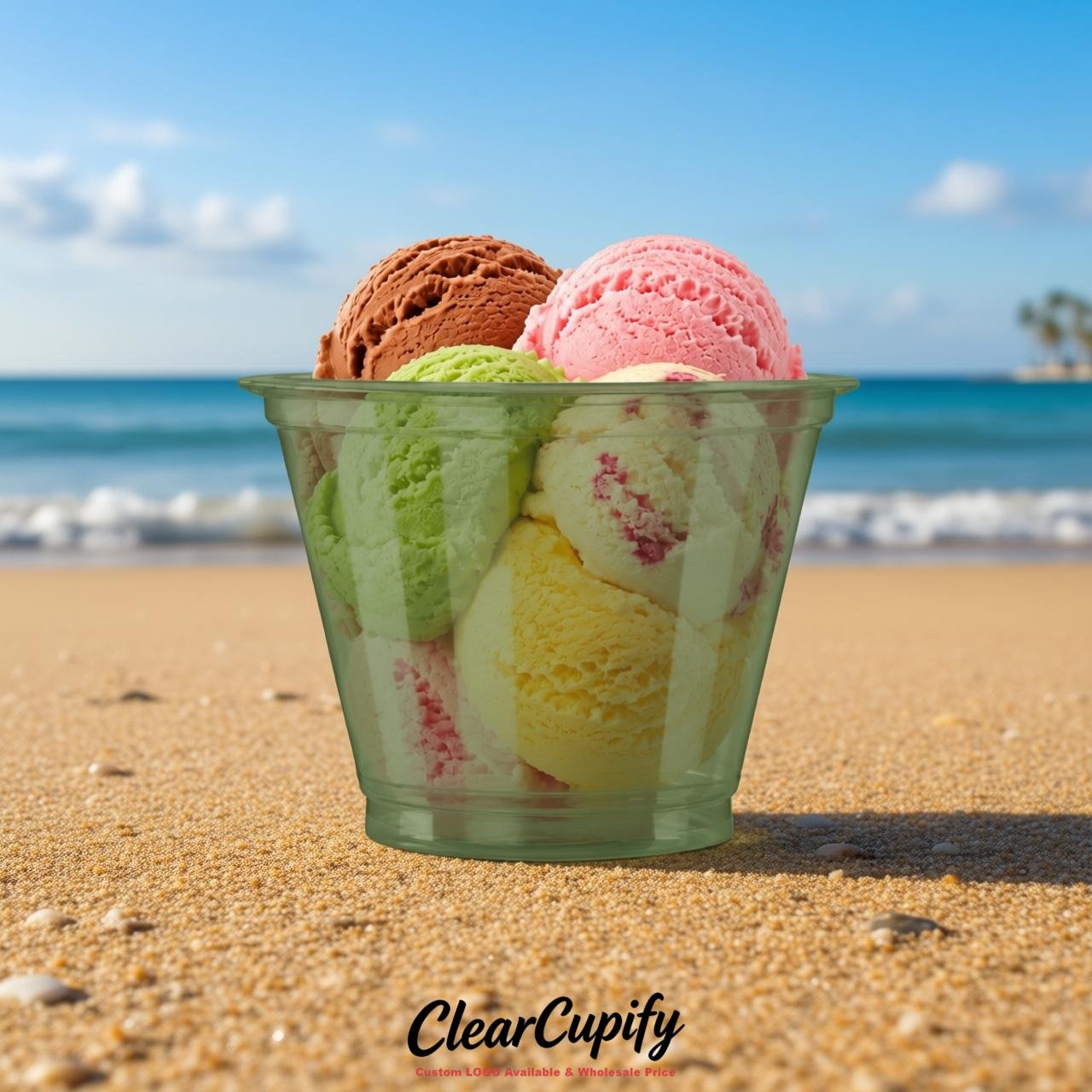 Sage Green Clear Plastic Ice Cream Cups Wholesale with Custom Logo