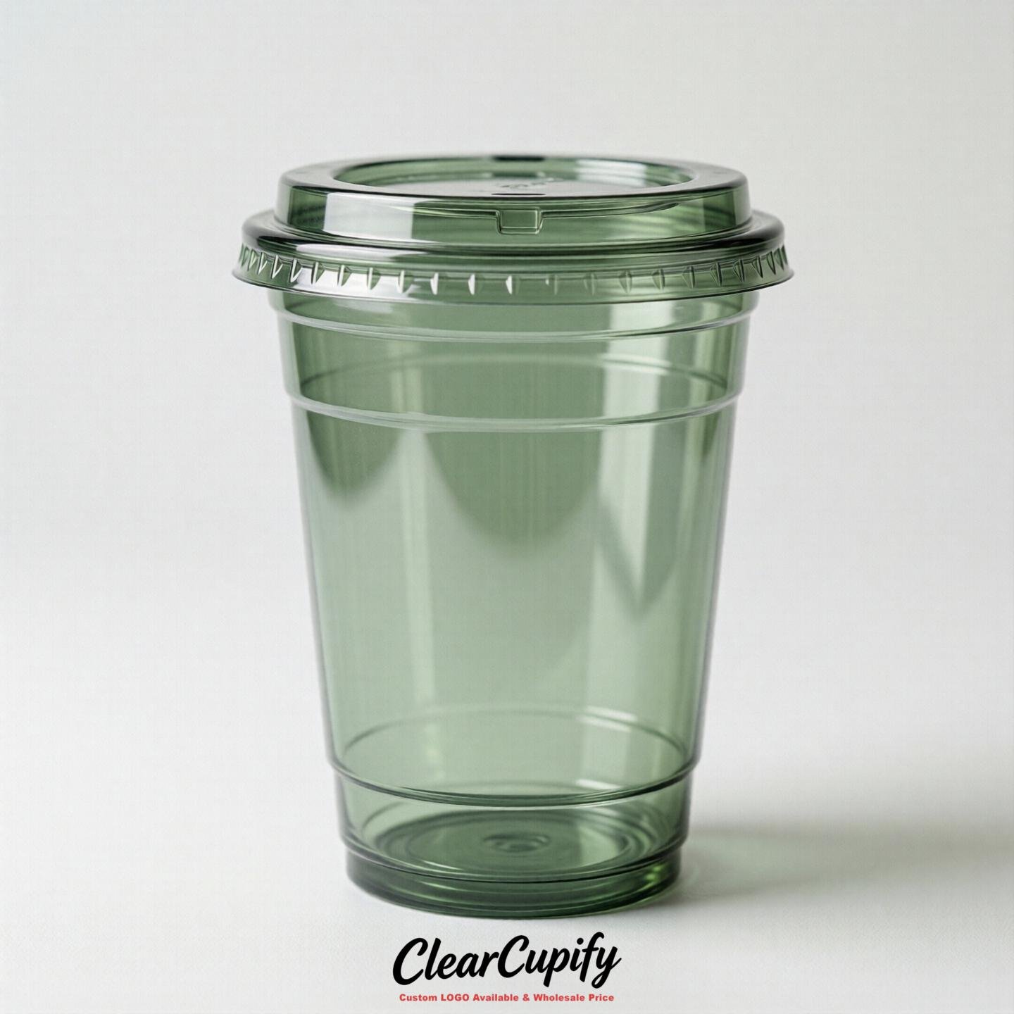 Blank Translucent Sage Green Clear Plastic Cups with Lids - Choice of PET/PP/PLA