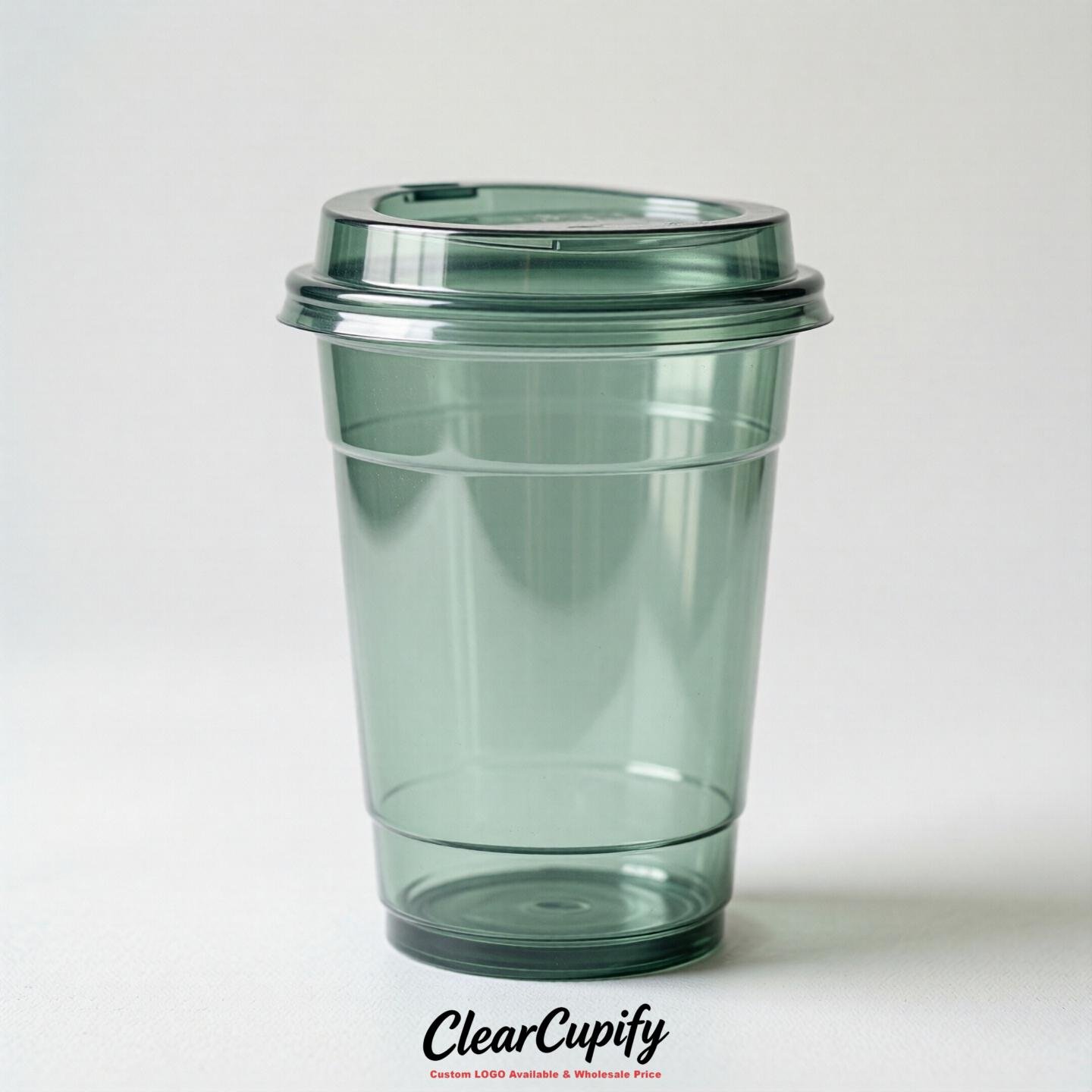 Blank Translucent Sage Green Clear Plastic Cups with Lids - Choice of PET/PP/PLA Blank Translucent Sage Green Clear Plastic Cups with Lids - Choice of PET/PP/PLA