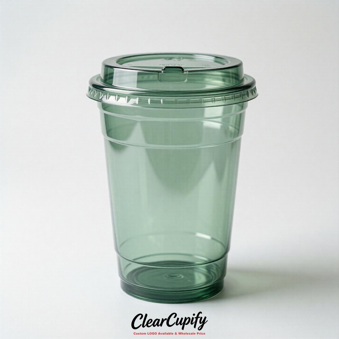 Blank Translucent Sage Green Clear Plastic Cups with Lids - Choice of PET/PP/PLA