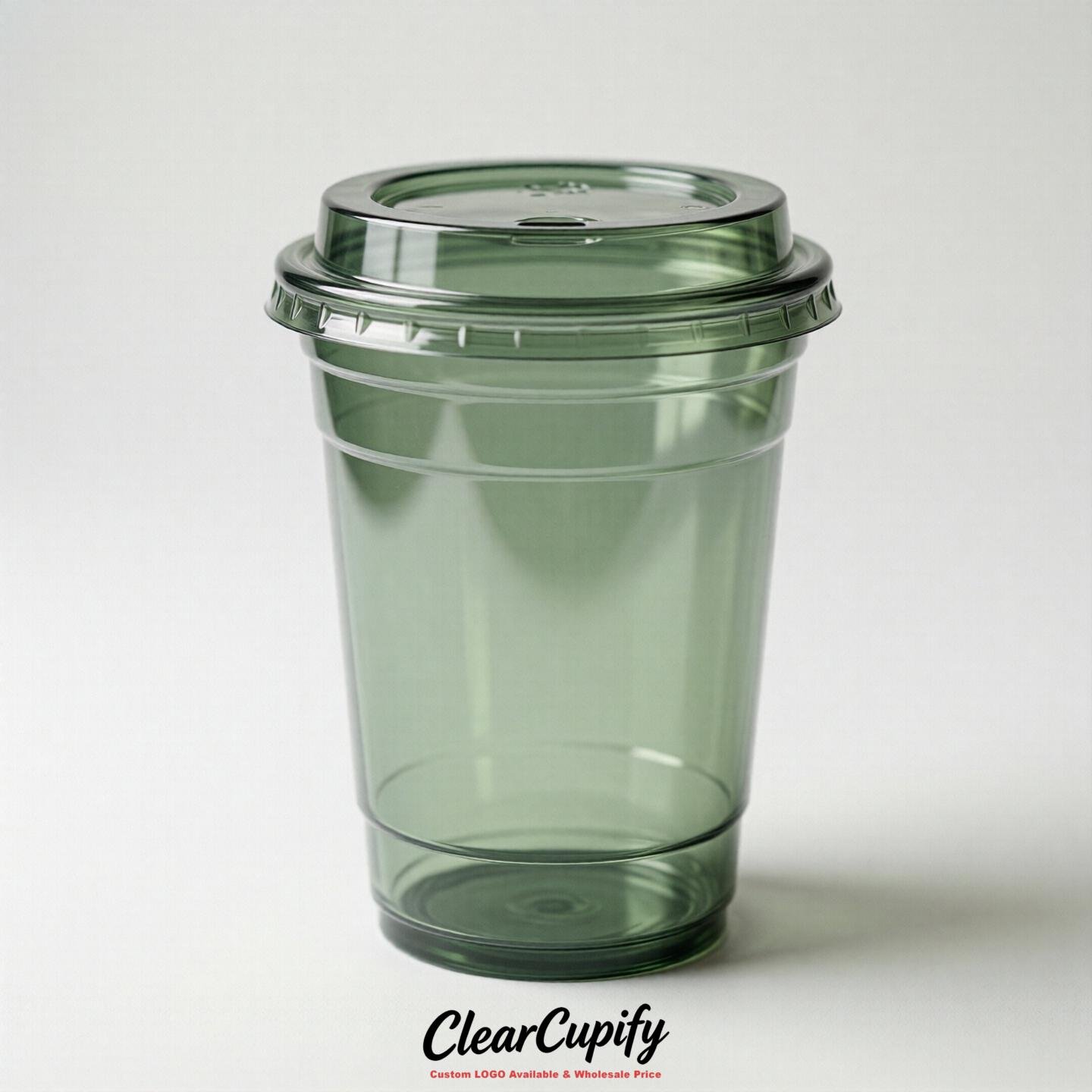 Blank Translucent Sage Green Clear Plastic Cups with Lids - Choice of PET/PP/PLA