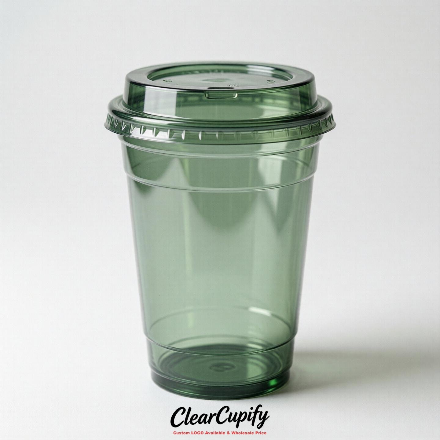 Blank Translucent Sage Green Clear Plastic Cups with Lids - Choice of PET/PP/PLA