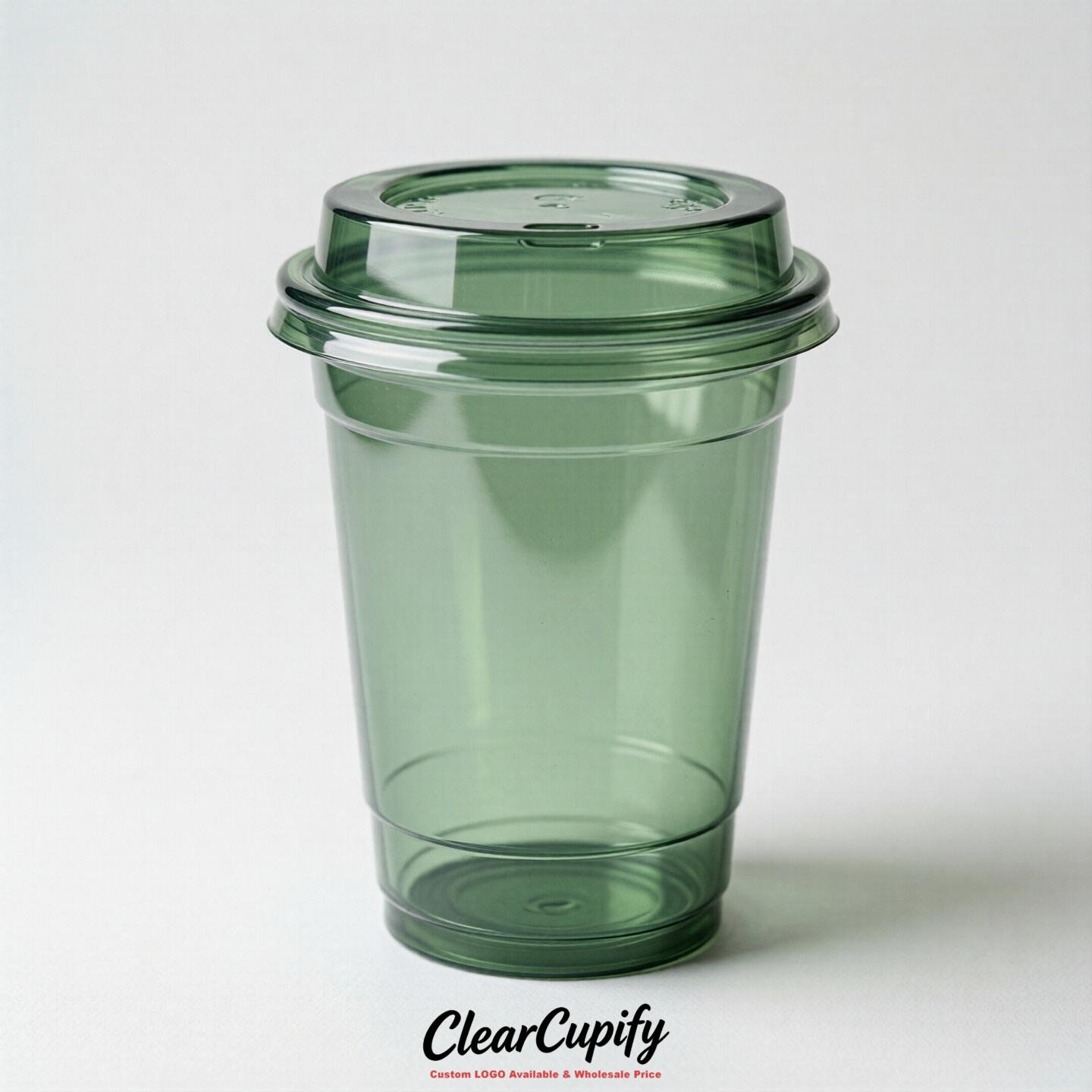 Blank Translucent Sage Green Clear Plastic Cups with Lids - Choice of PET/PP/PLA