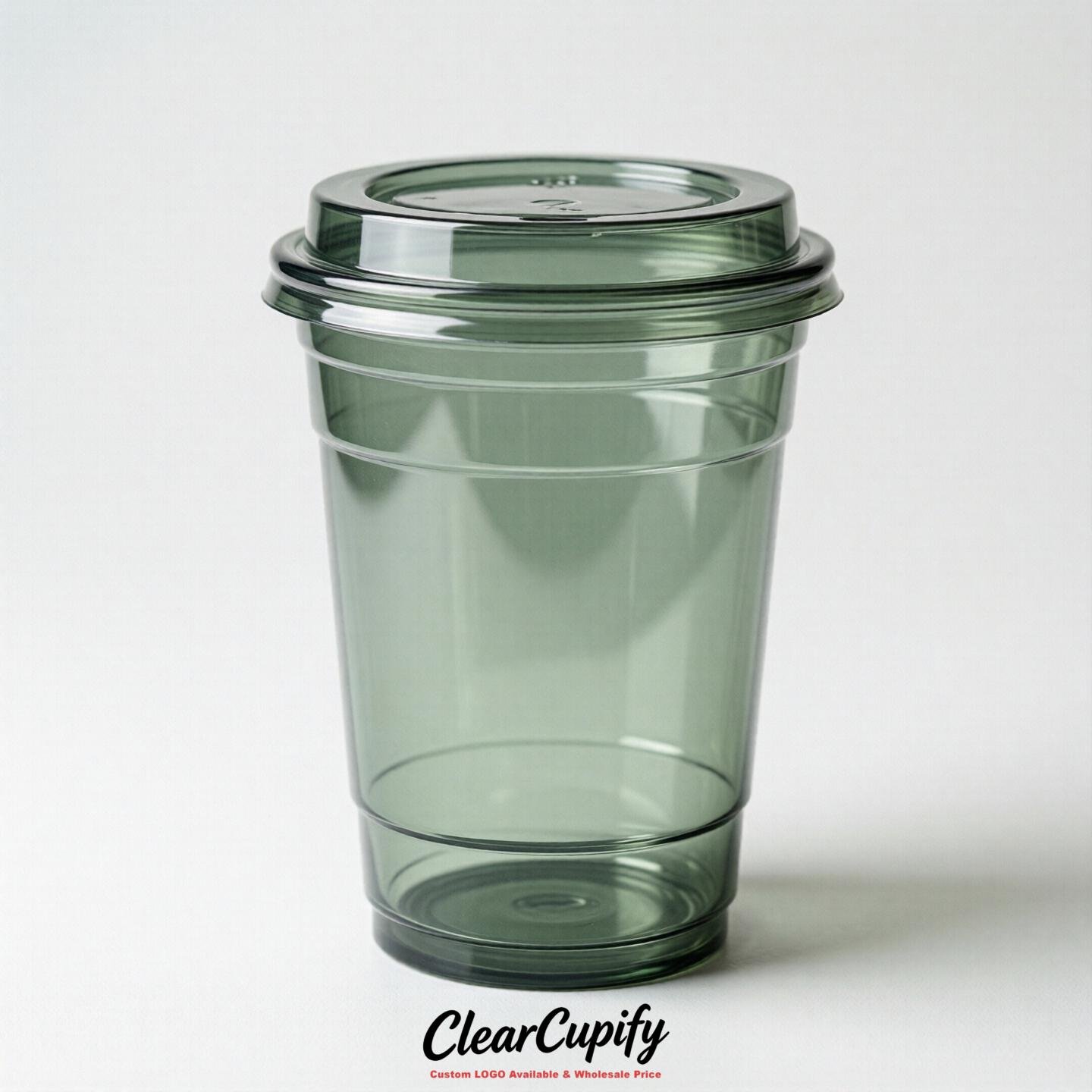 Blank Translucent Sage Green Clear Plastic Cups with Lids - Choice of PET/PP/PLA