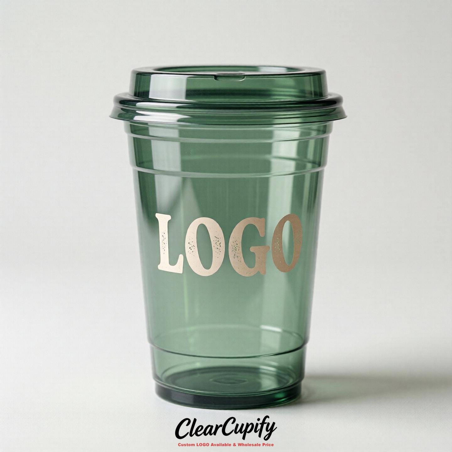 Sage Green Clear Plastic Cups with Custom Logo 12oz / 16oz / 20oz / 24oz / 32oz