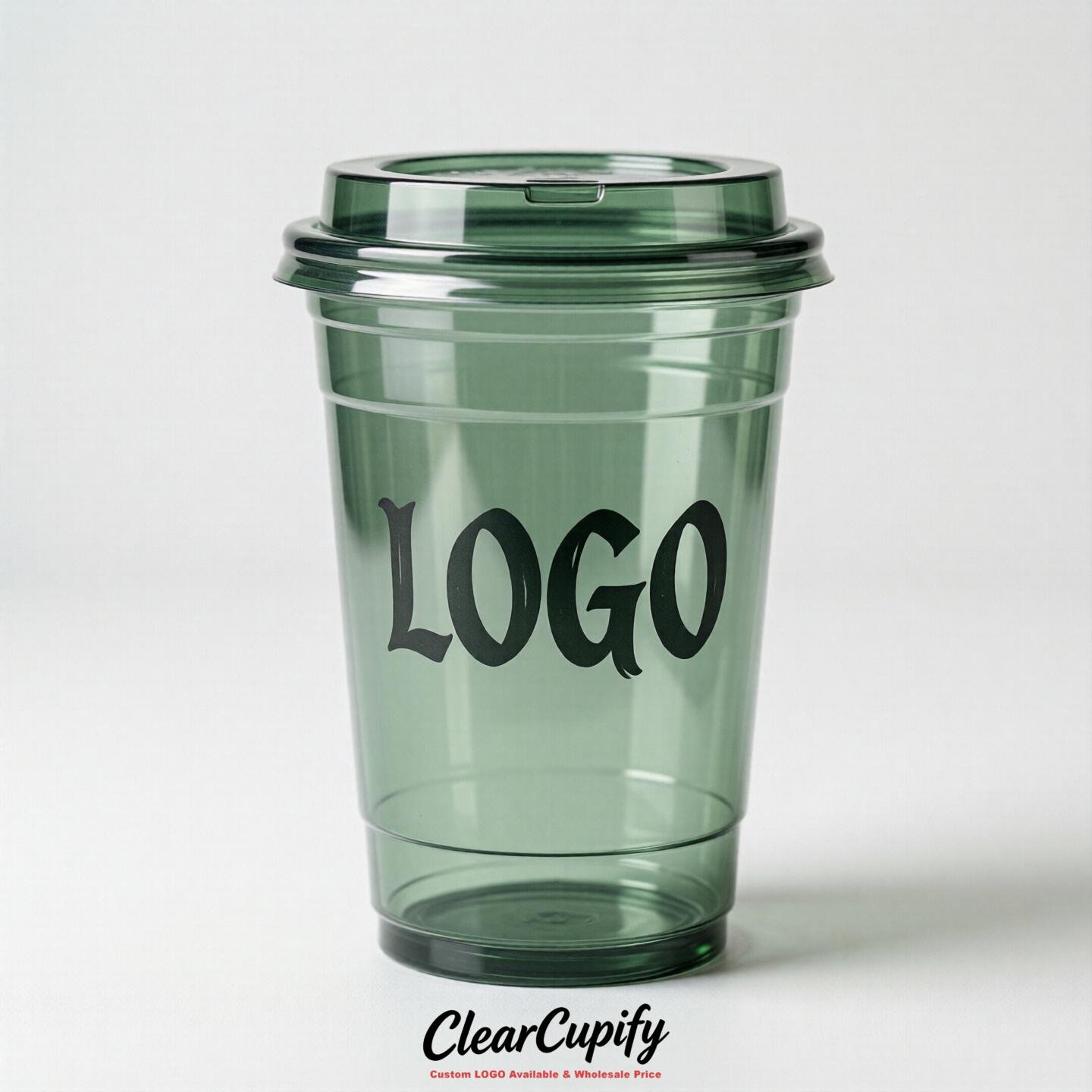 Sage Green Clear Plastic Cups with Custom Logo 12oz / 16oz / 20oz / 24oz / 32oz