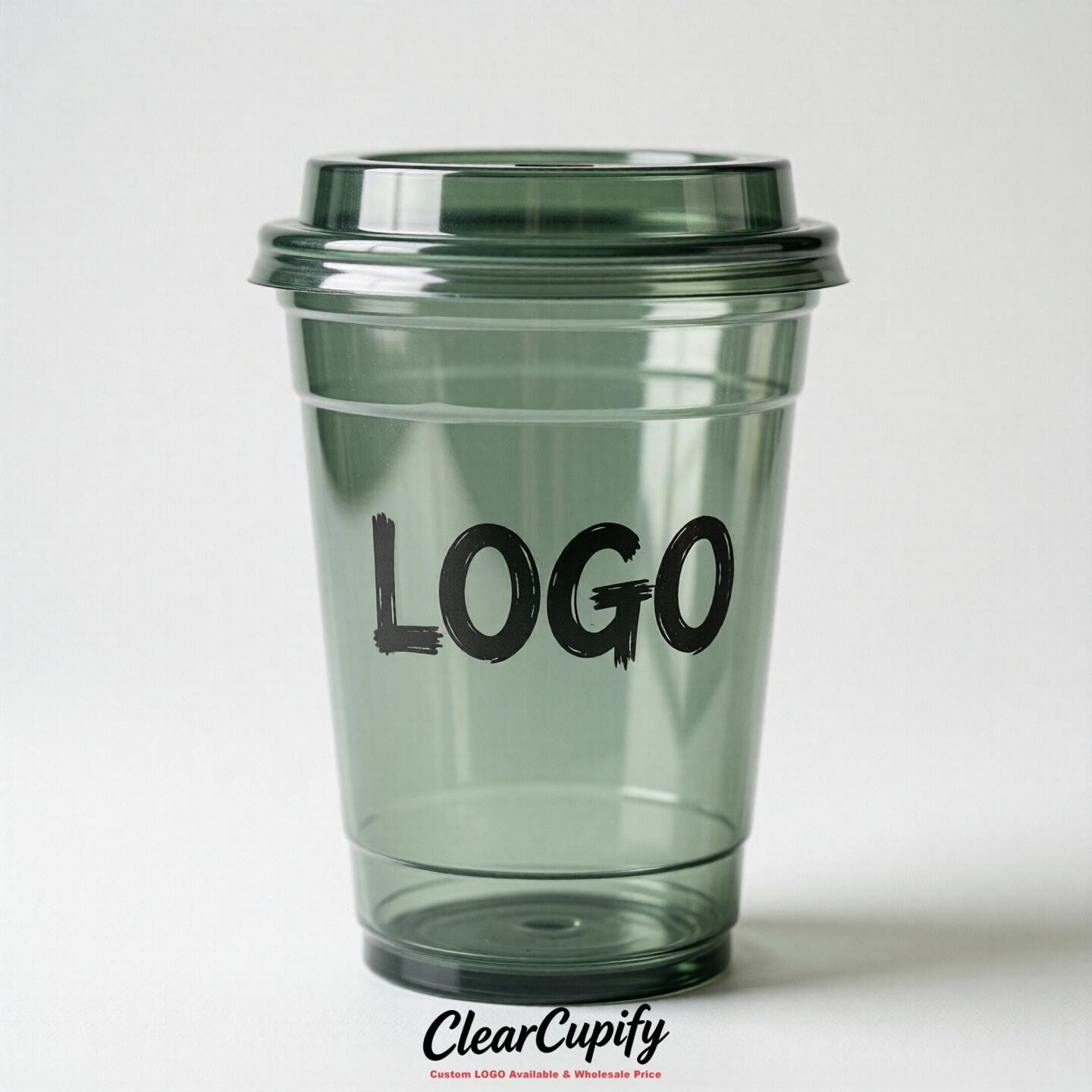 Sage Green Clear Plastic Cups with Custom Logo 12oz / 16oz / 20oz / 24oz / 32oz