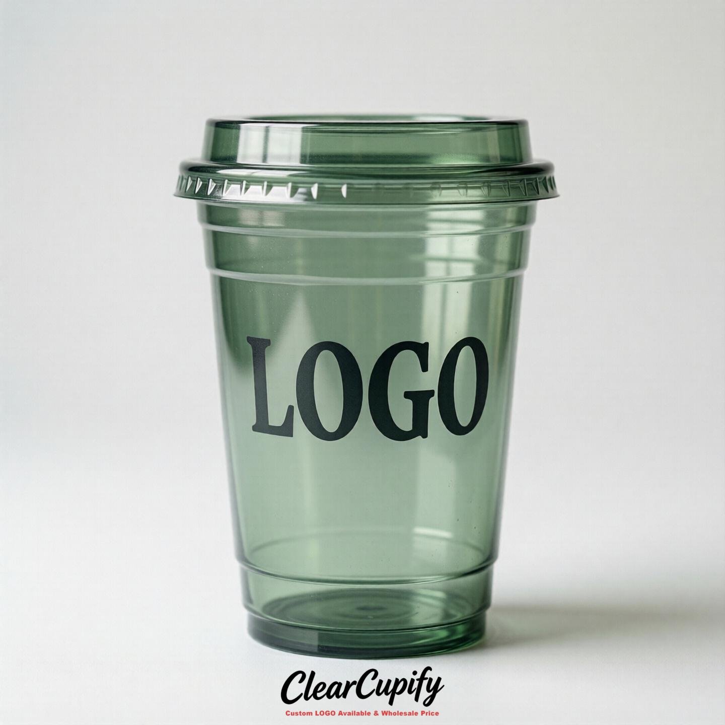 Sage Green Clear Plastic Cups with Custom Logo 12oz / 16oz / 20oz / 24oz / 32oz