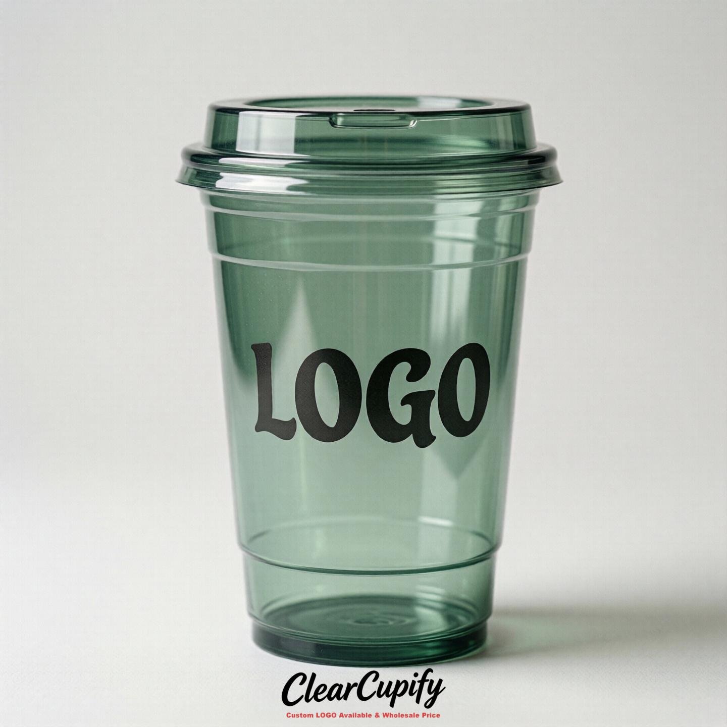 Sage Green Clear Plastic Cups with Custom Logo 12oz / 16oz / 20oz / 24oz / 32oz