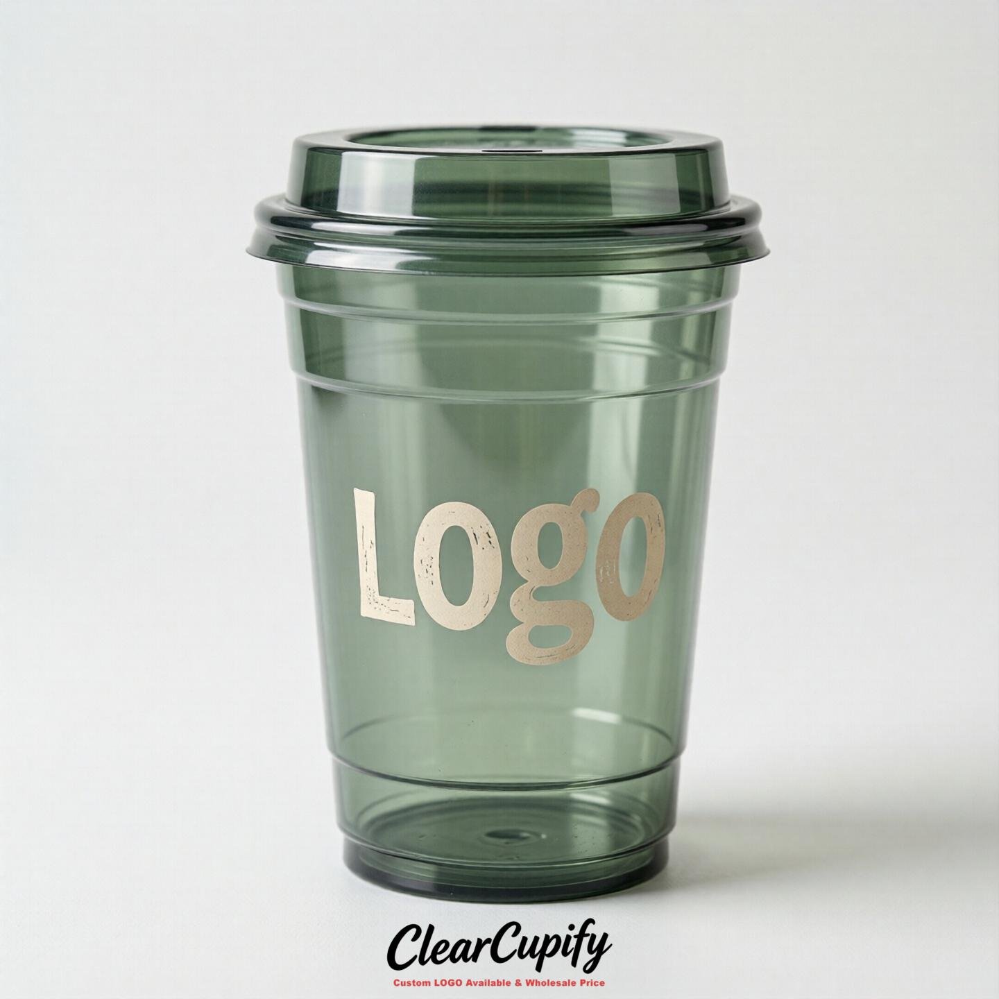 Sage Green Clear Plastic Cups with Custom Logo 12oz / 16oz / 20oz / 24oz / 32oz