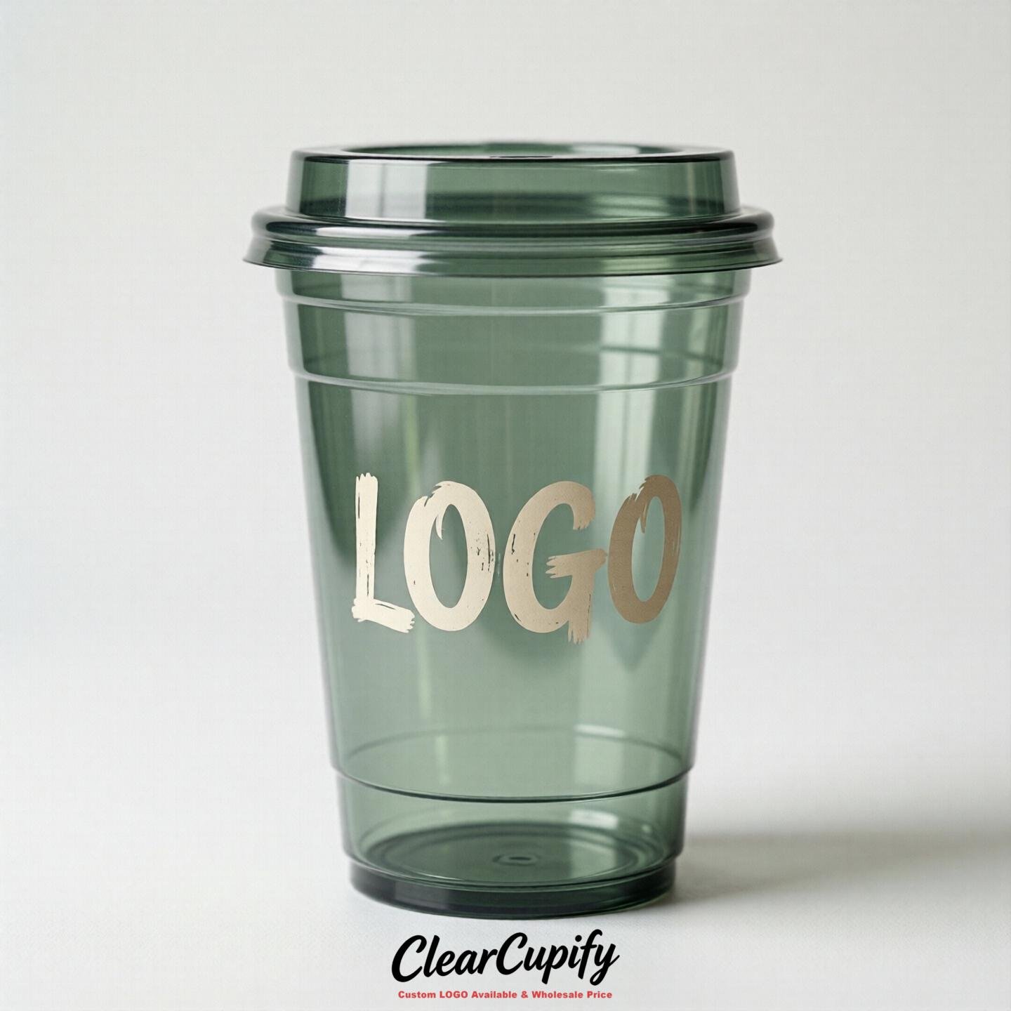 Sage Green Clear Plastic Cups with Custom Logo 12oz / 16oz / 20oz / 24oz / 32oz