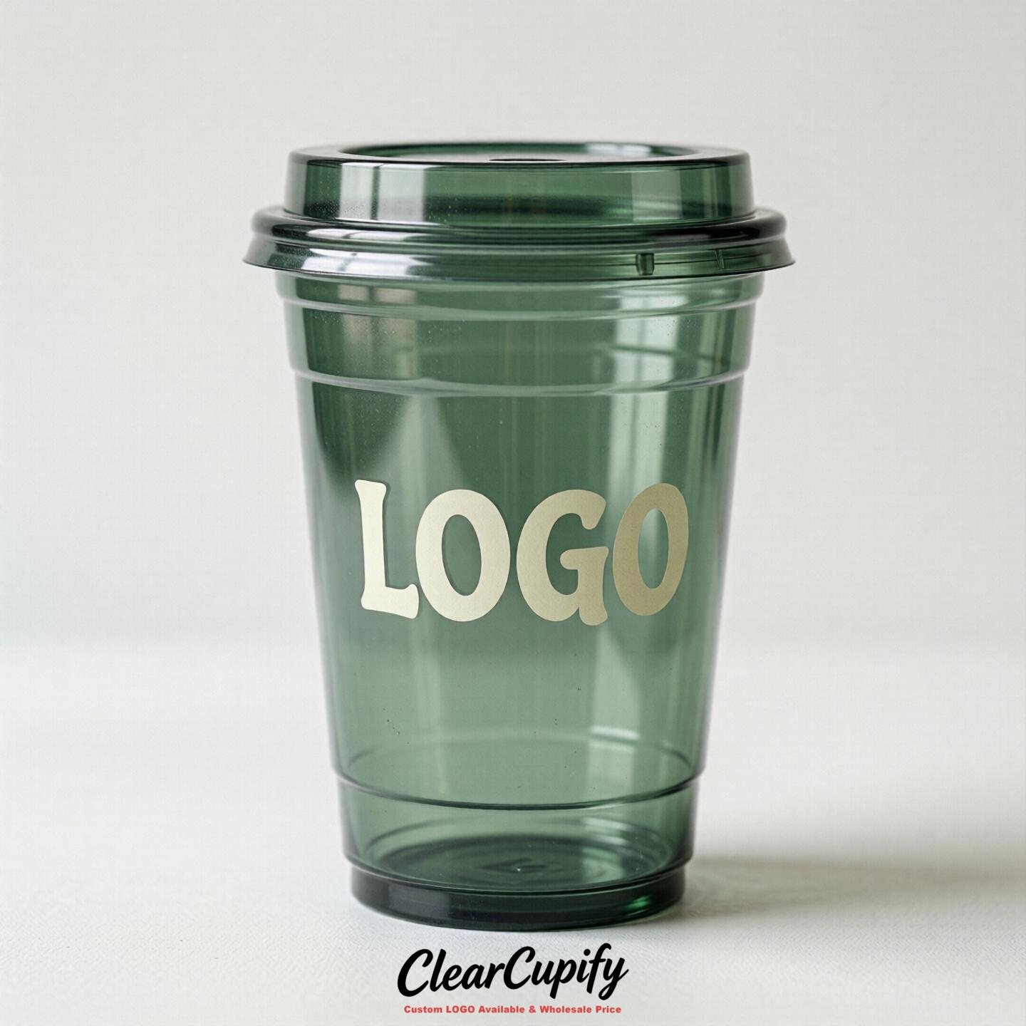 Sage Green Clear Plastic Cups with Custom Logo 12oz / 16oz / 20oz / 24oz / 32oz