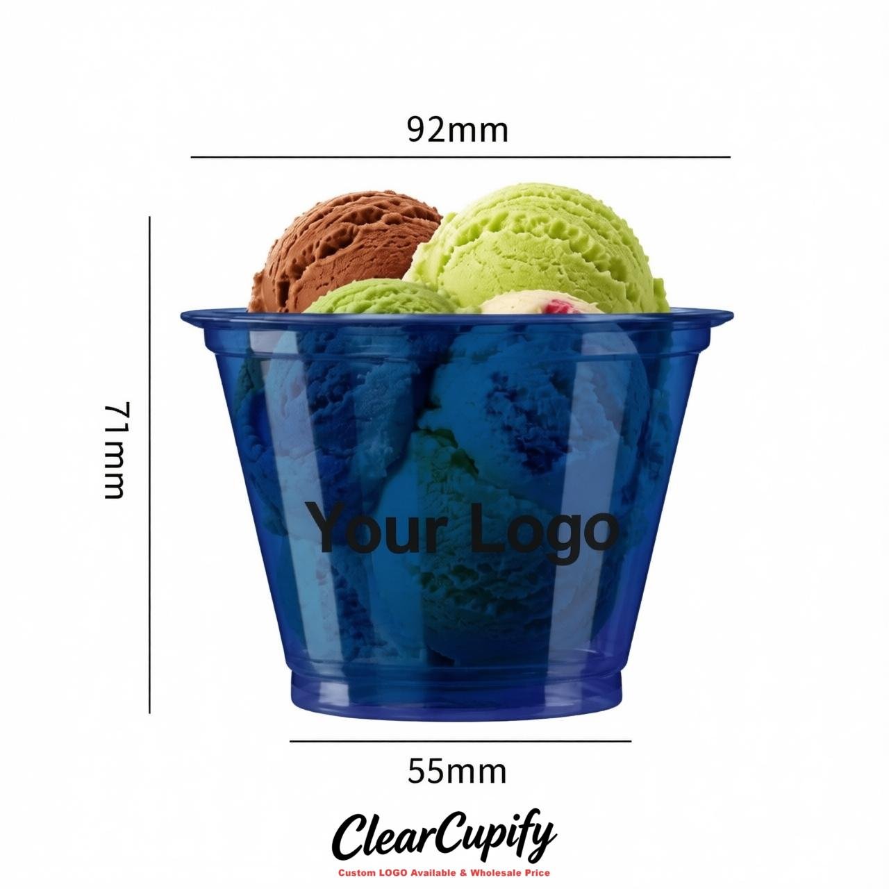 Sapphire Clear Plastic Ice Cream Cups Wholesale with Custom Logo