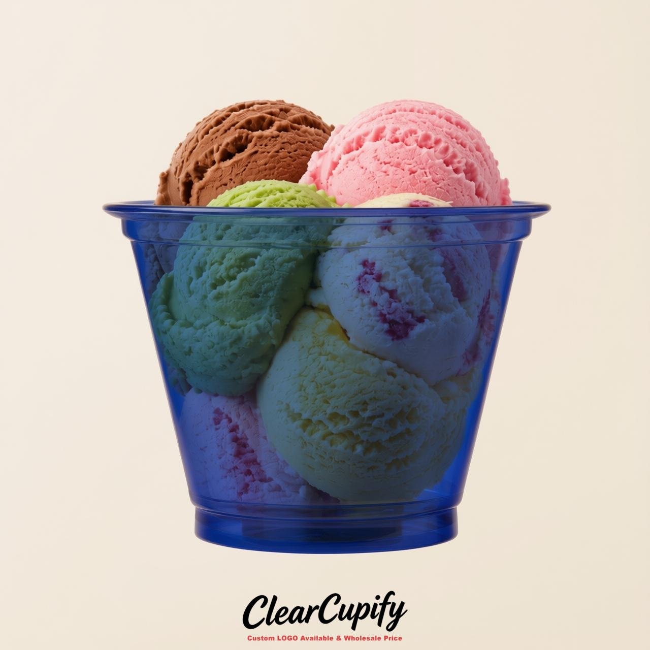 Sapphire Clear Plastic Ice Cream Cups Wholesale with Custom Logo