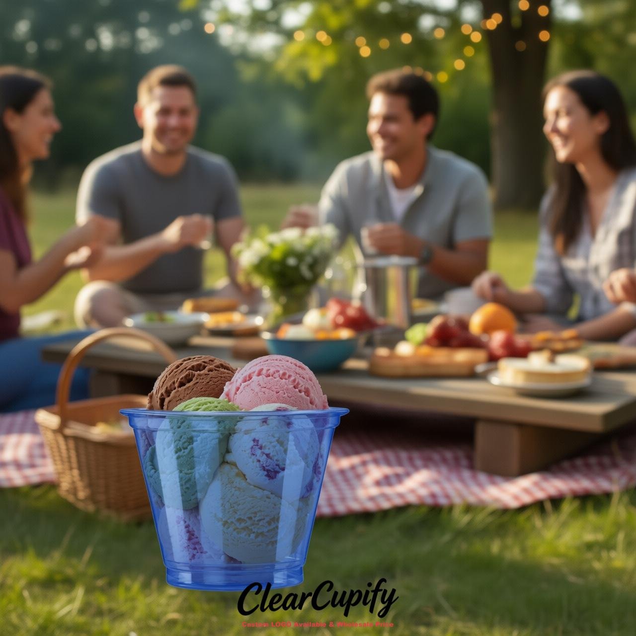 Sapphire Clear Plastic Ice Cream Cups Wholesale with Custom Logo