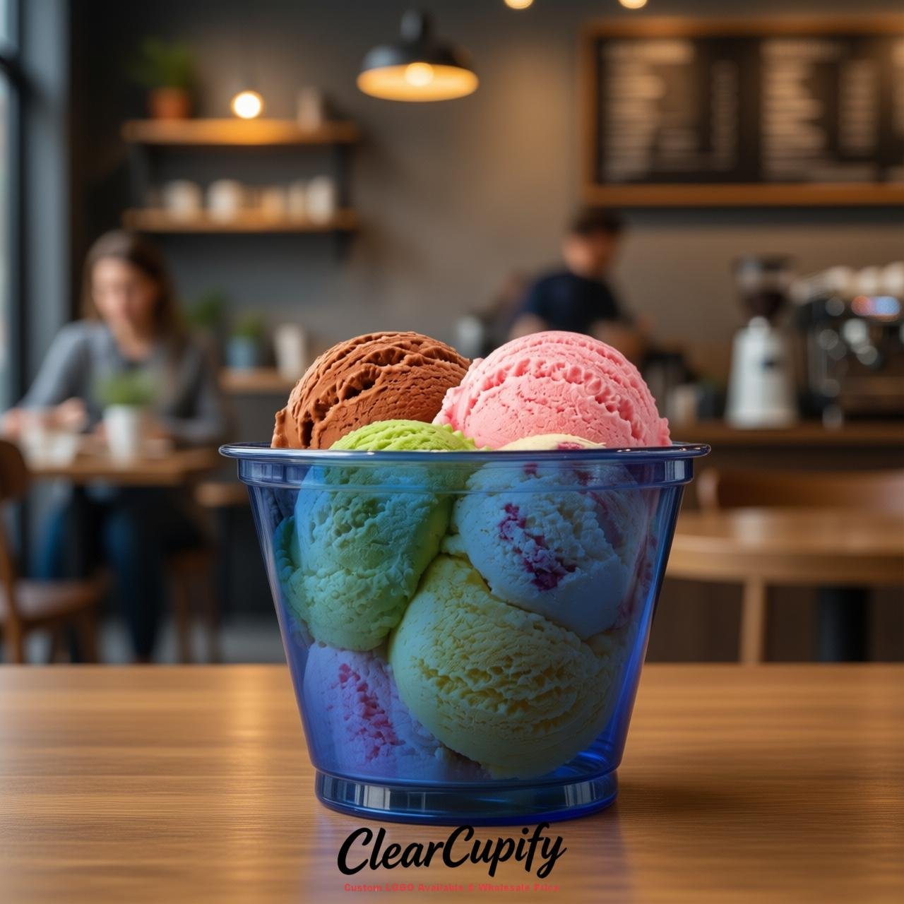 Sapphire Clear Plastic Ice Cream Cups Wholesale with Custom Logo