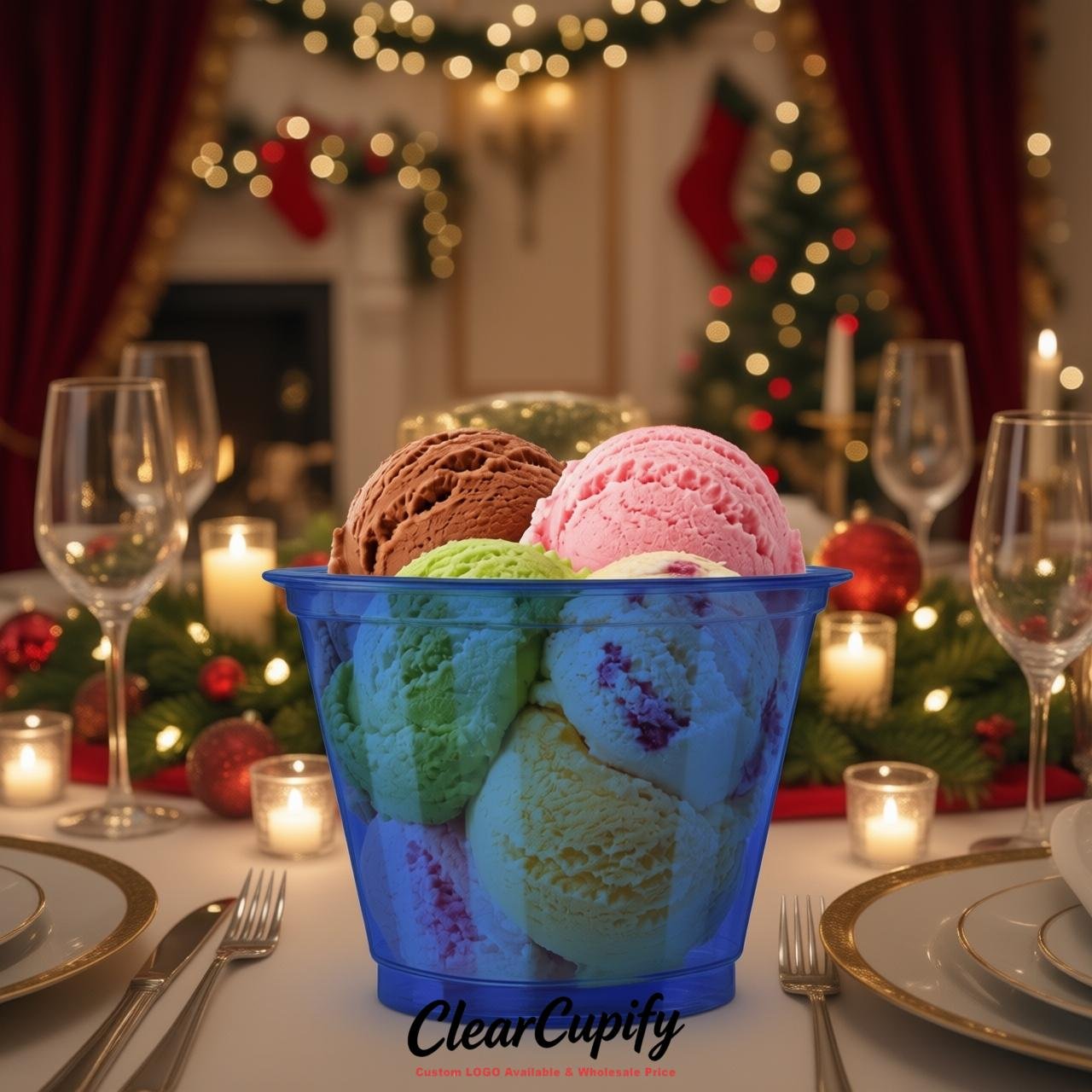 Sapphire Clear Plastic Ice Cream Cups Wholesale with Custom Logo
