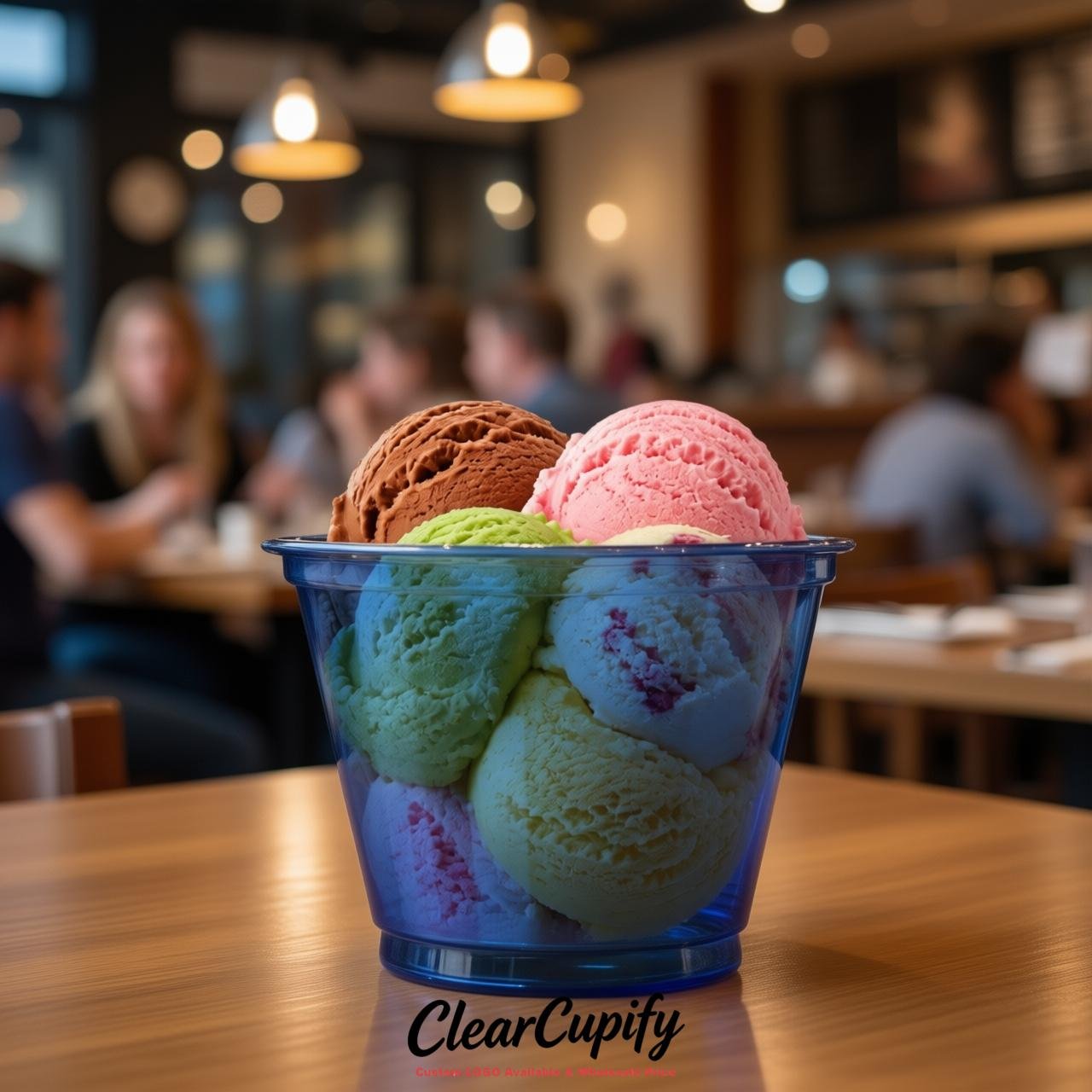 Sapphire Clear Plastic Ice Cream Cups Wholesale with Custom Logo