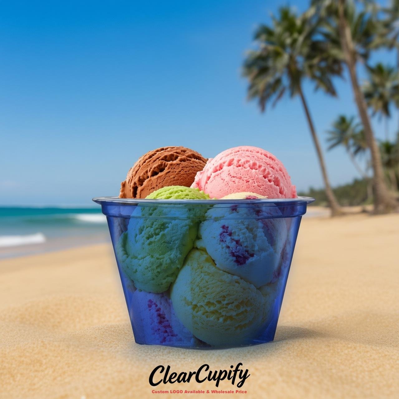 Sapphire Clear Plastic Ice Cream Cups Wholesale with Custom Logo