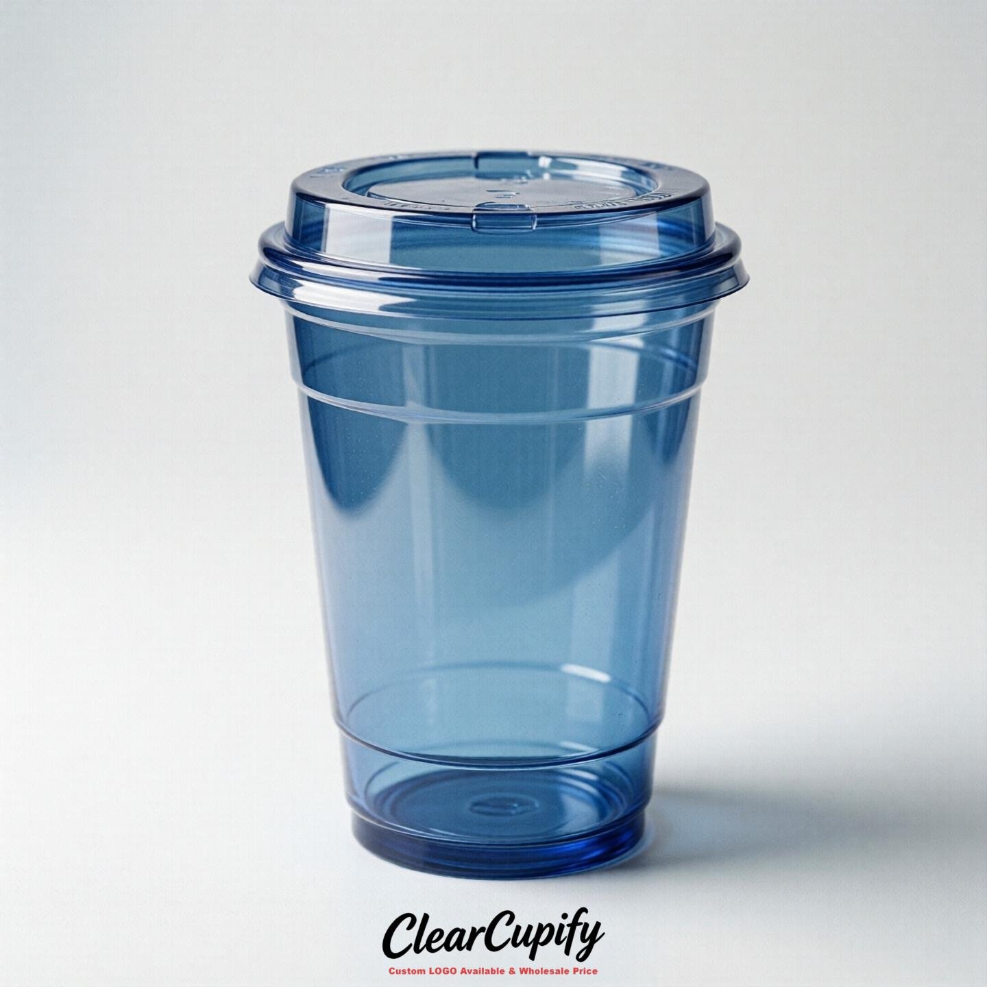 Blank Translucent Sapphire Clear Plastic Cups with Lids - Choice of PET/PP/PLA