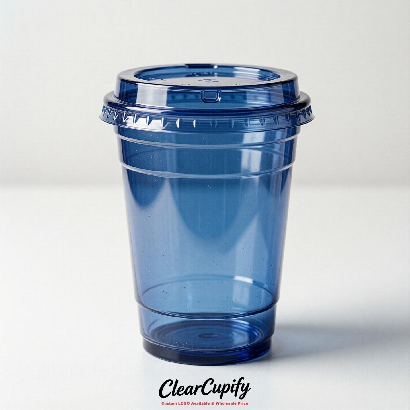 Blank Translucent Sapphire Clear Plastic Cups with Lids - Choice of PET/PP/PLA
