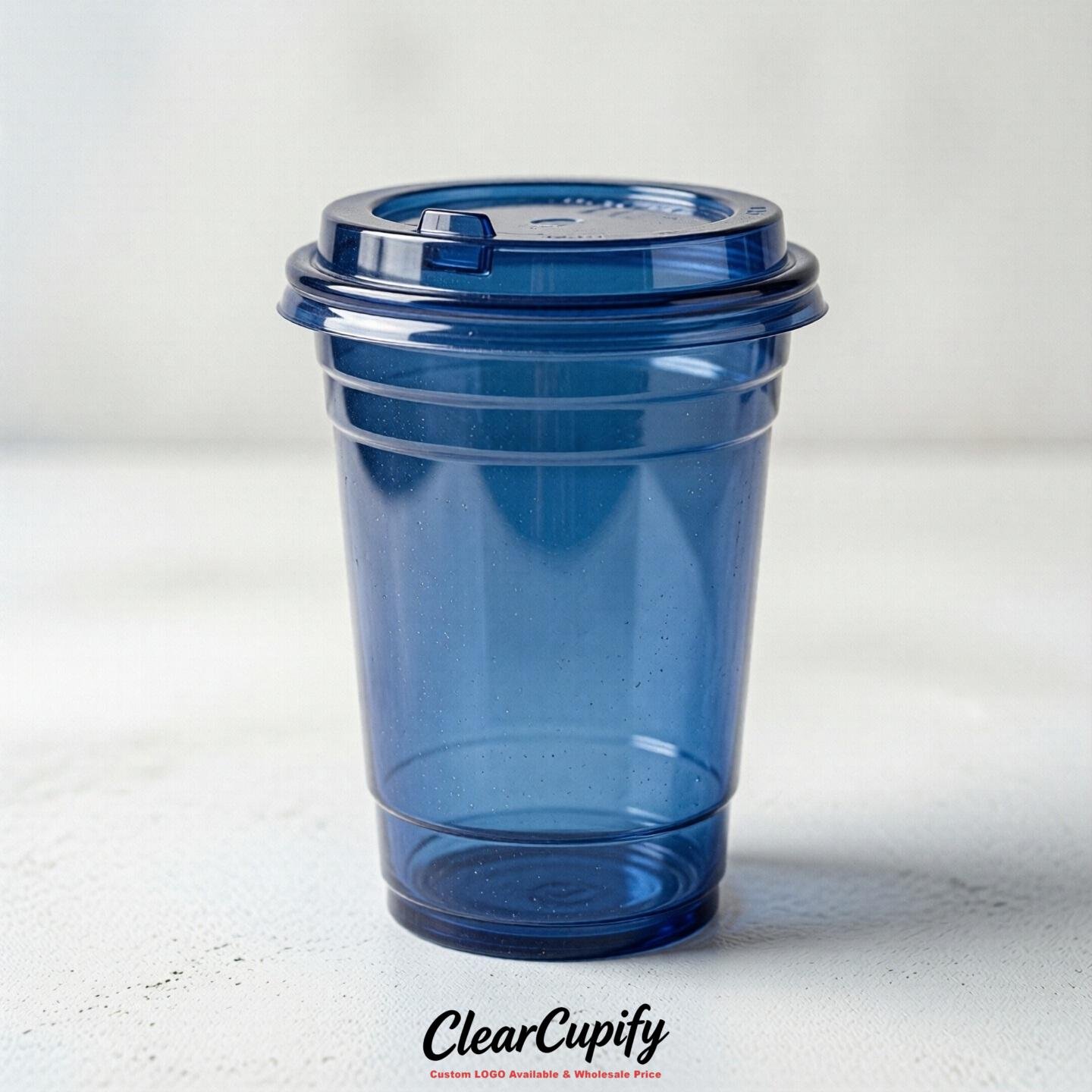 Blank Translucent Sapphire Clear Plastic Cups with Lids - Choice of PET/PP/PLA