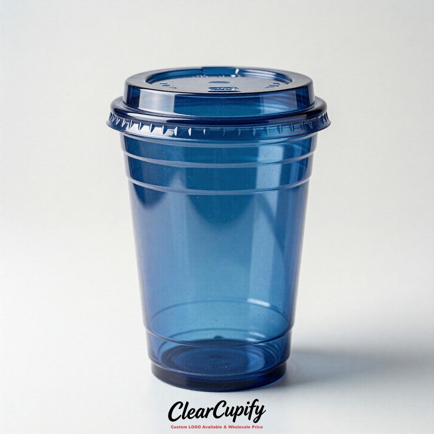 Blank Translucent Sapphire Clear Plastic Cups with Lids - Choice of PET/PP/PLA