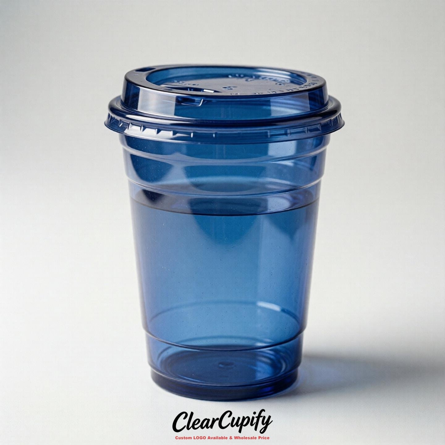 Blank Translucent Sapphire Clear Plastic Cups with Lids - Choice of PET/PP/PLA