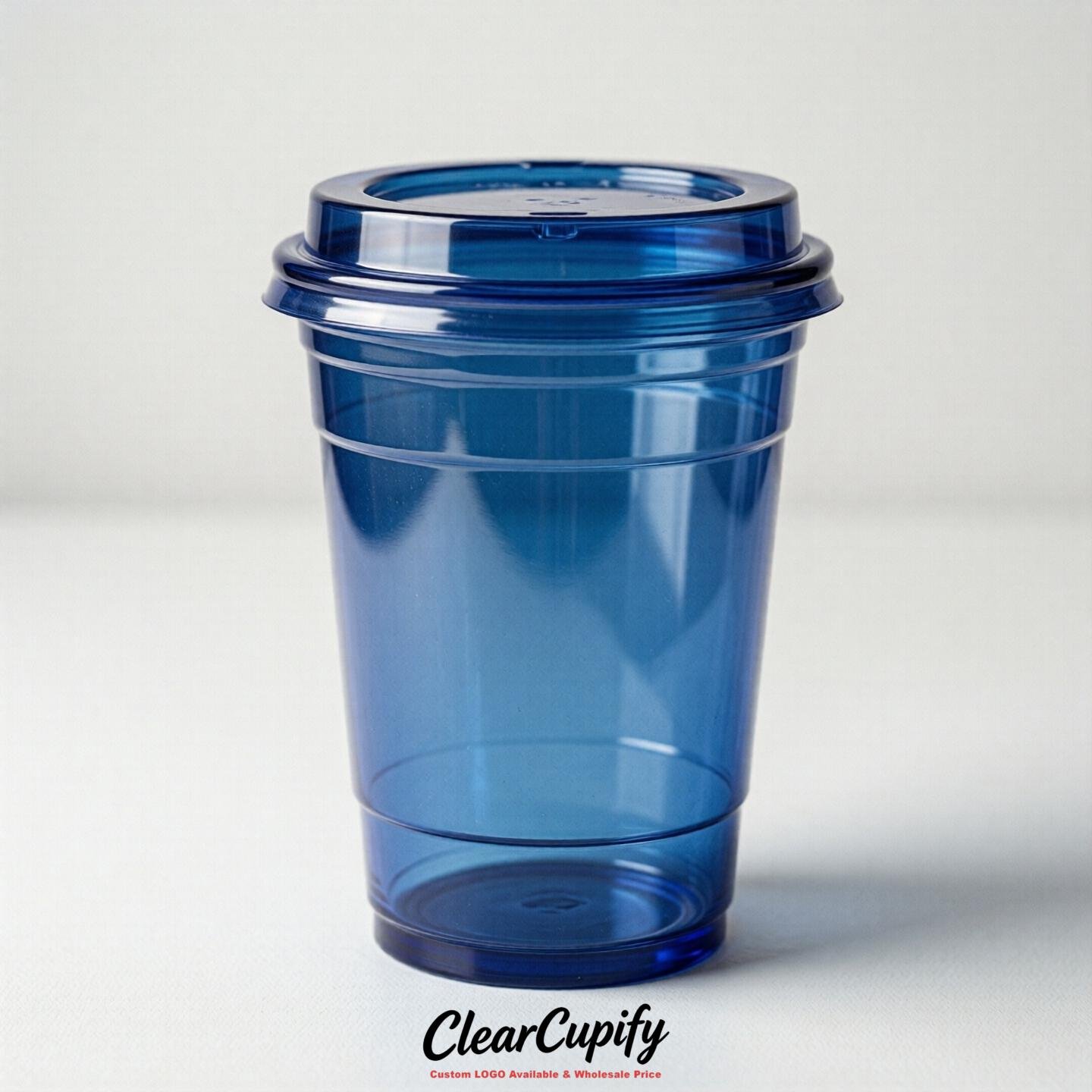 Blank Translucent Sapphire Clear Plastic Cups with Lids - Choice of PET/PP/PLA