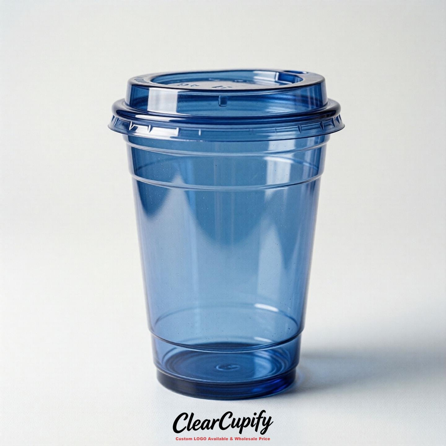 Blank Translucent Sapphire Clear Plastic Cups with Lids - Choice of PET/PP/PLA