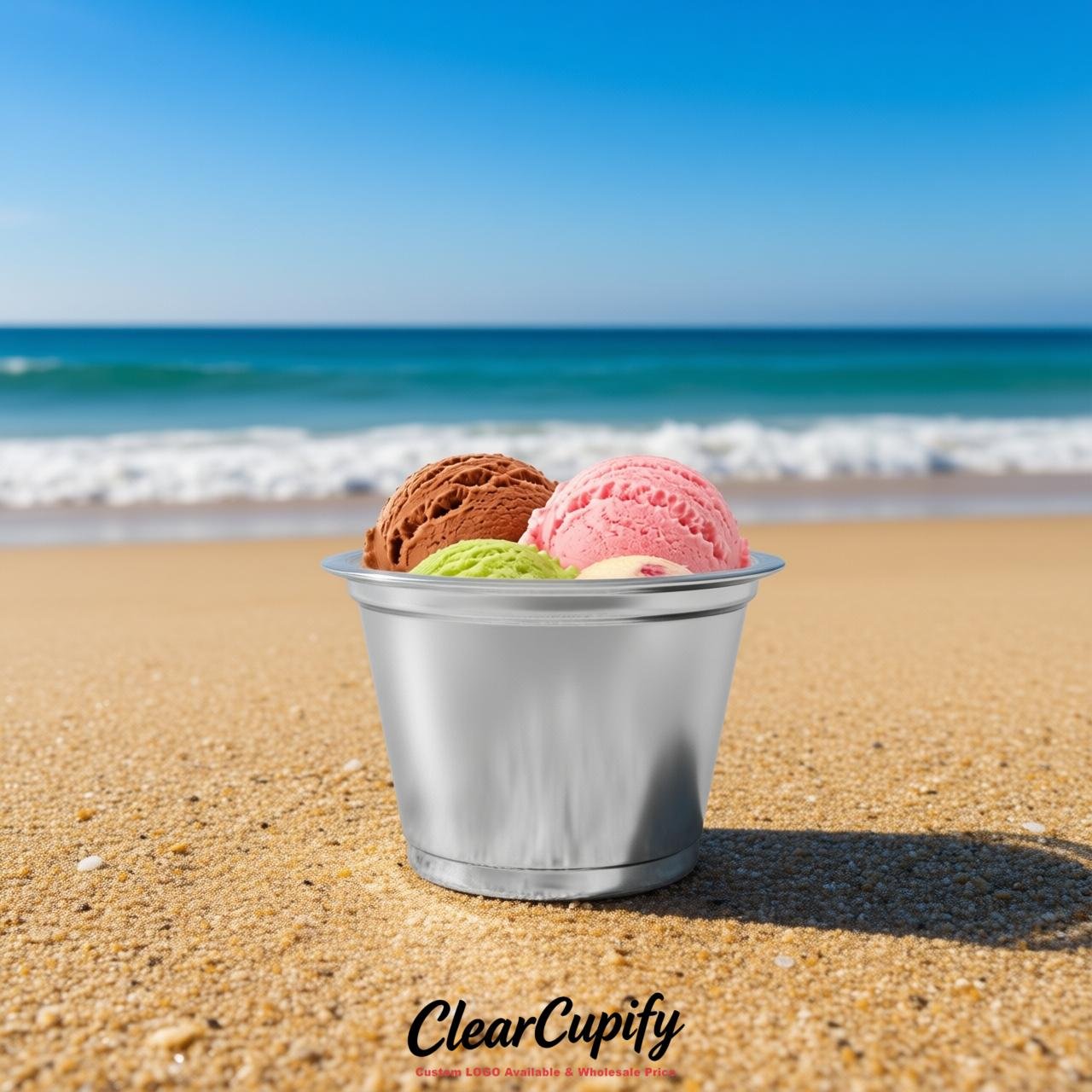 Silver Clear Plastic Ice Cream Cups Wholesale with Custom Logo