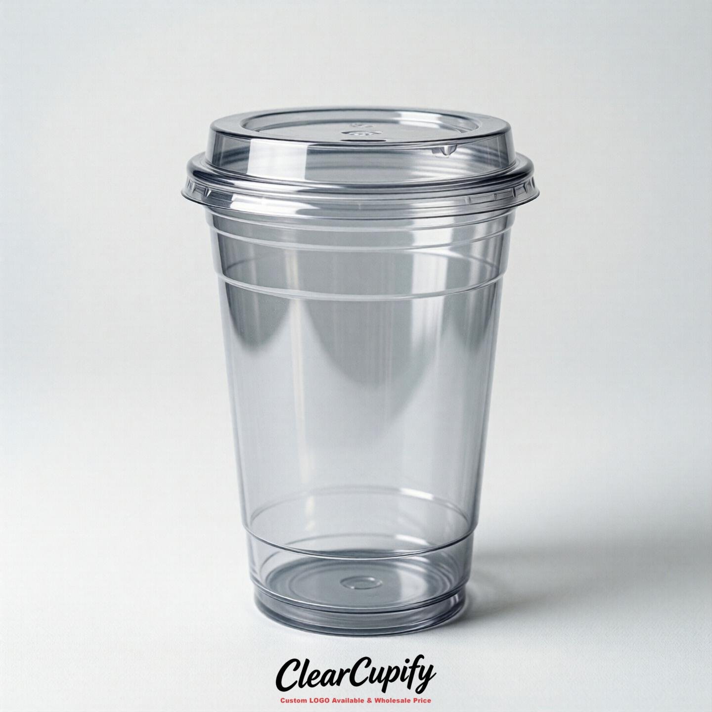 Blank Translucent Silver Clear Plastic Cups with Lids - Choice of PET/PP/PLA